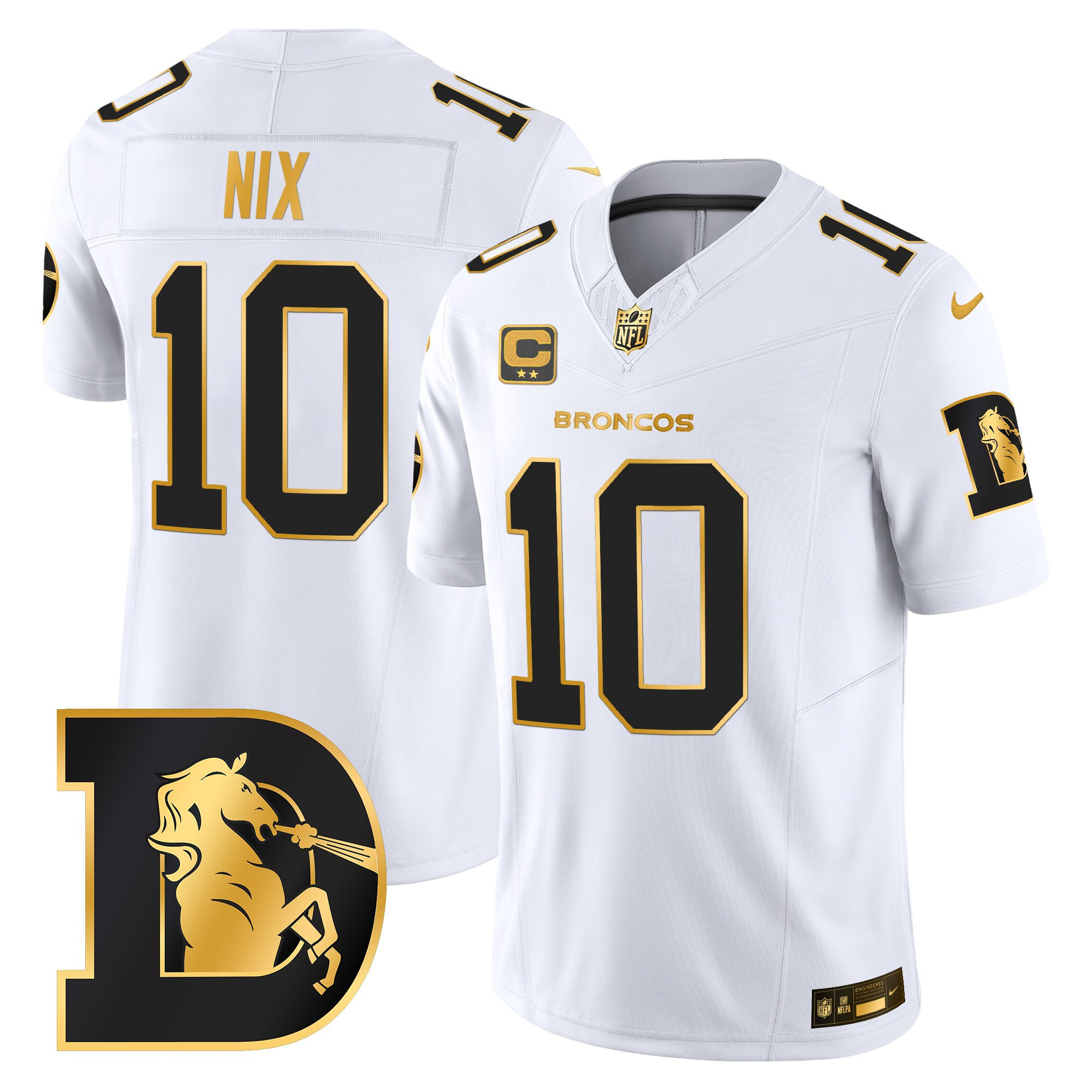 Bo Nix Men's Denver Broncos Throwback Gold Vapor Limited White Gold Jersey - All Stitched