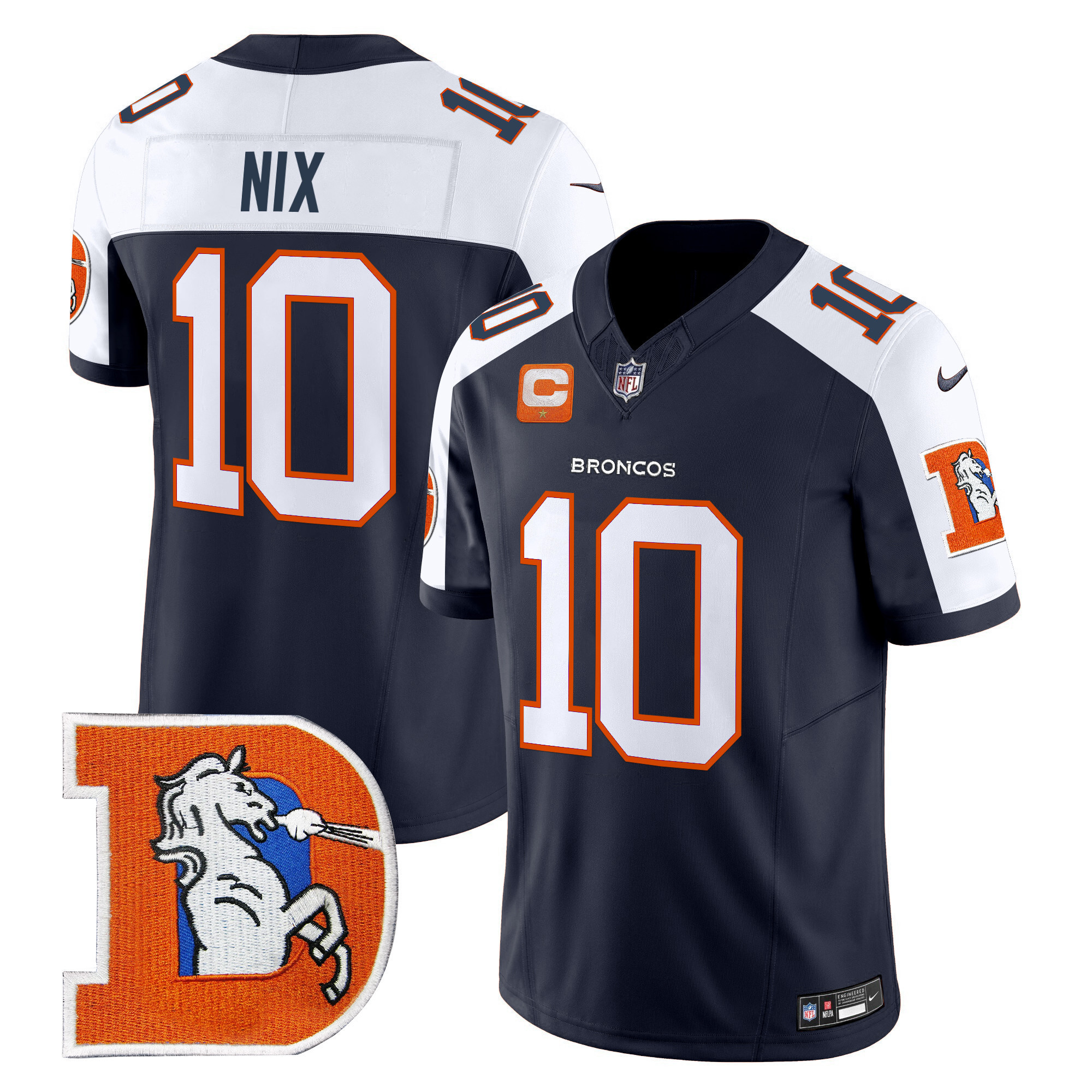 Bo Nix Men's Denver Broncos Throwback Vapor Limited Navy Alternate Jersey V2 - All Stitched