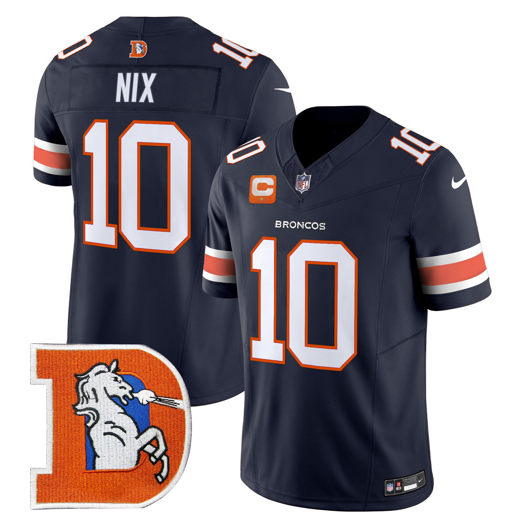 Bo Nix Men's Denver Broncos Throwback Vapor Limited Navy Jersey V2 - All Stitched