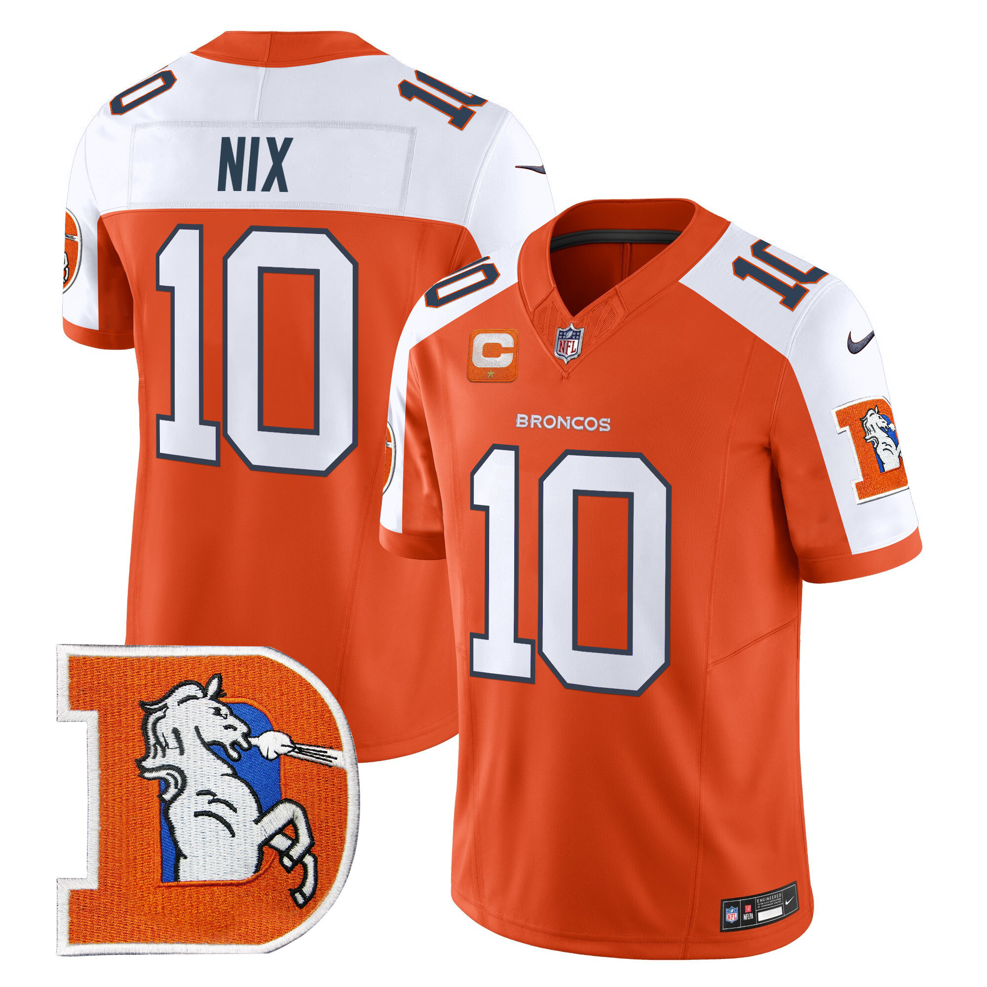 Bo Nix Men's Denver Broncos Throwback Vapor Limited Orange Alternate Jersey V2 - All Stitched