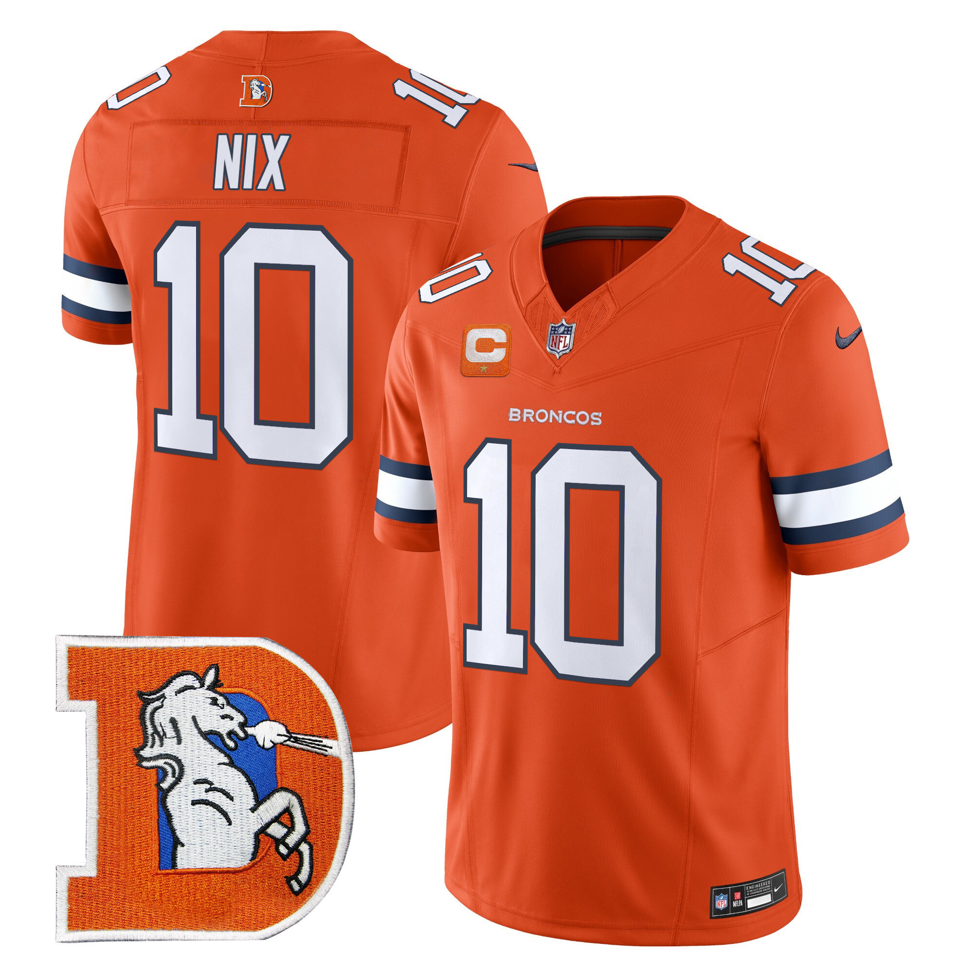 Bo Nix Men's Denver Broncos Throwback Vapor Limited Orange Jersey V2 - All Stitched