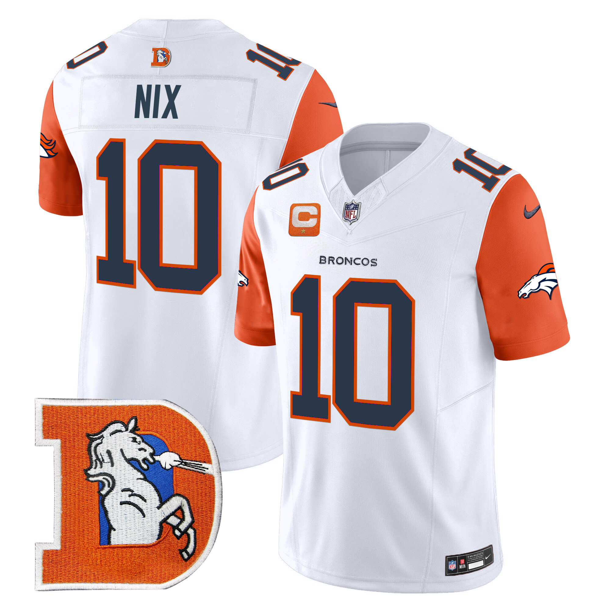 Bo Nix Men's Denver Broncos Throwback Vapor Limited Orange Sleeves Jersey V2 - All Stitched