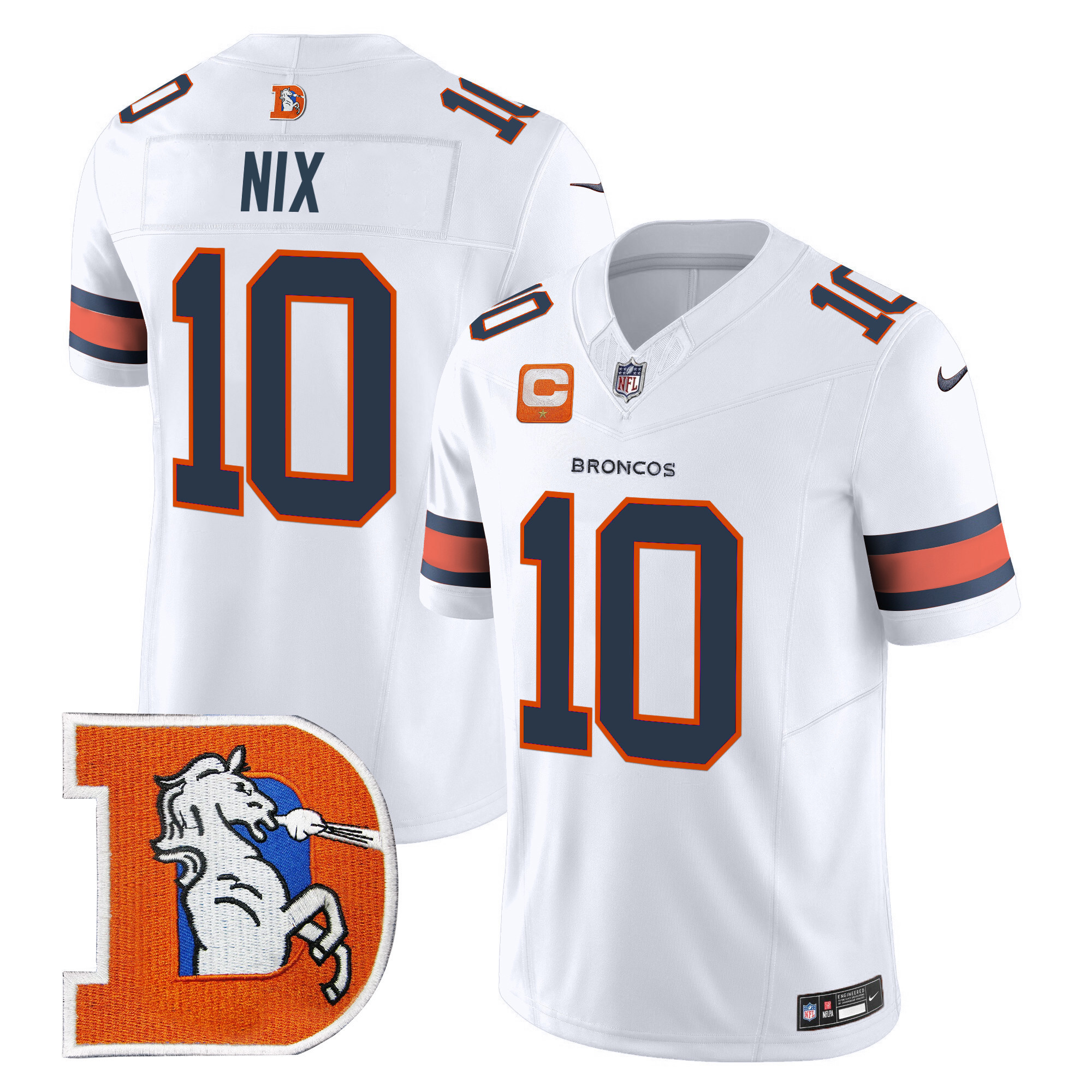 Bo Nix Men's Denver Broncos Throwback Vapor Limited White Jersey V2 - All Stitched