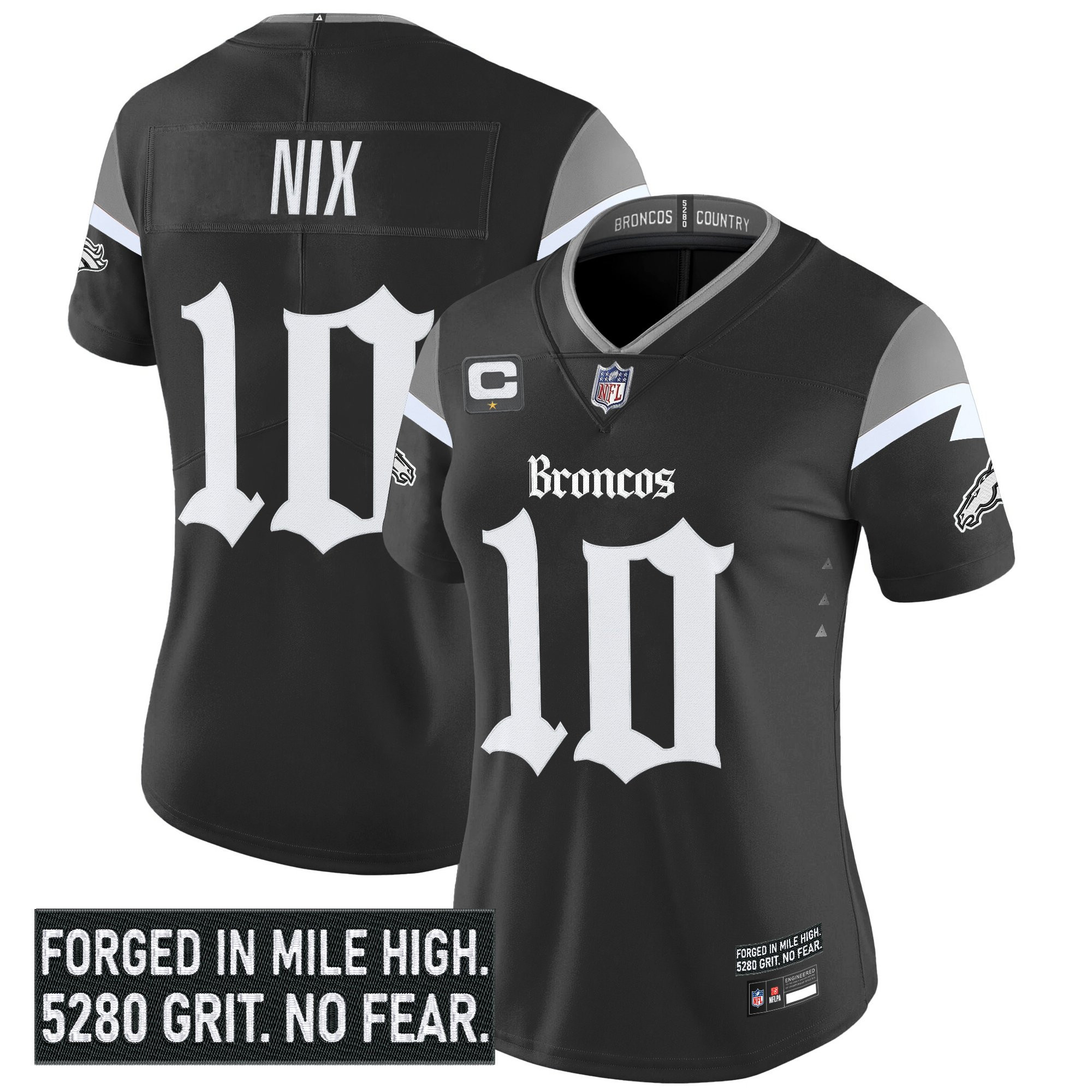 Bo Nix Women's Denver Broncos Gothic Mile High Shadows Edition Vapor Limited Black Jersey - All Stitched