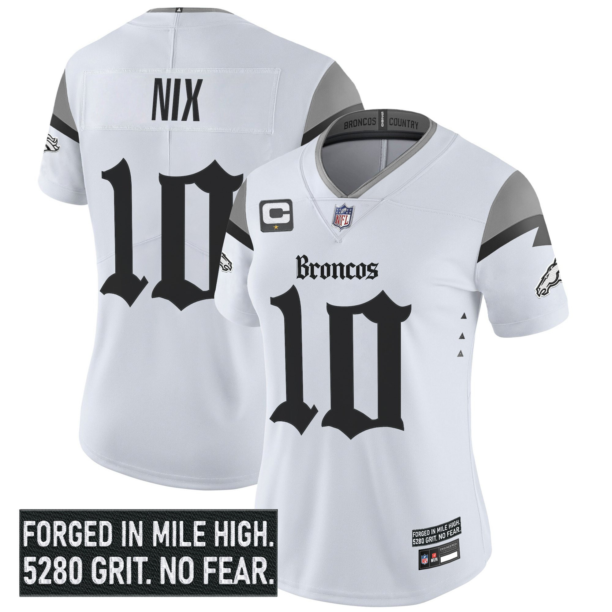 Bo Nix Women's Denver Broncos Gothic Mile High Shadows Edition Vapor Limited White Jersey - All Stitched