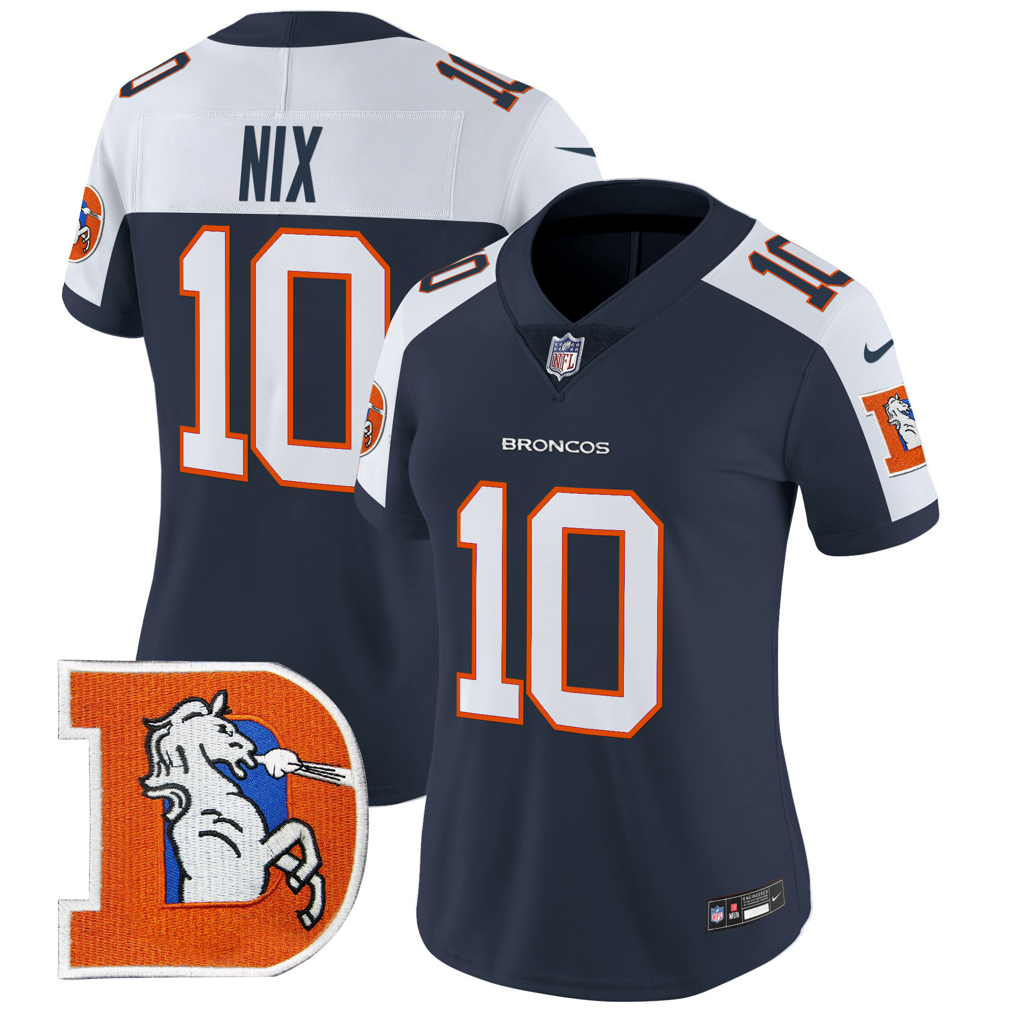 Bo Nix Women's Denver Broncos Throwback Vapor Limited Navy Alternate Jersey V2 - All Stitched
