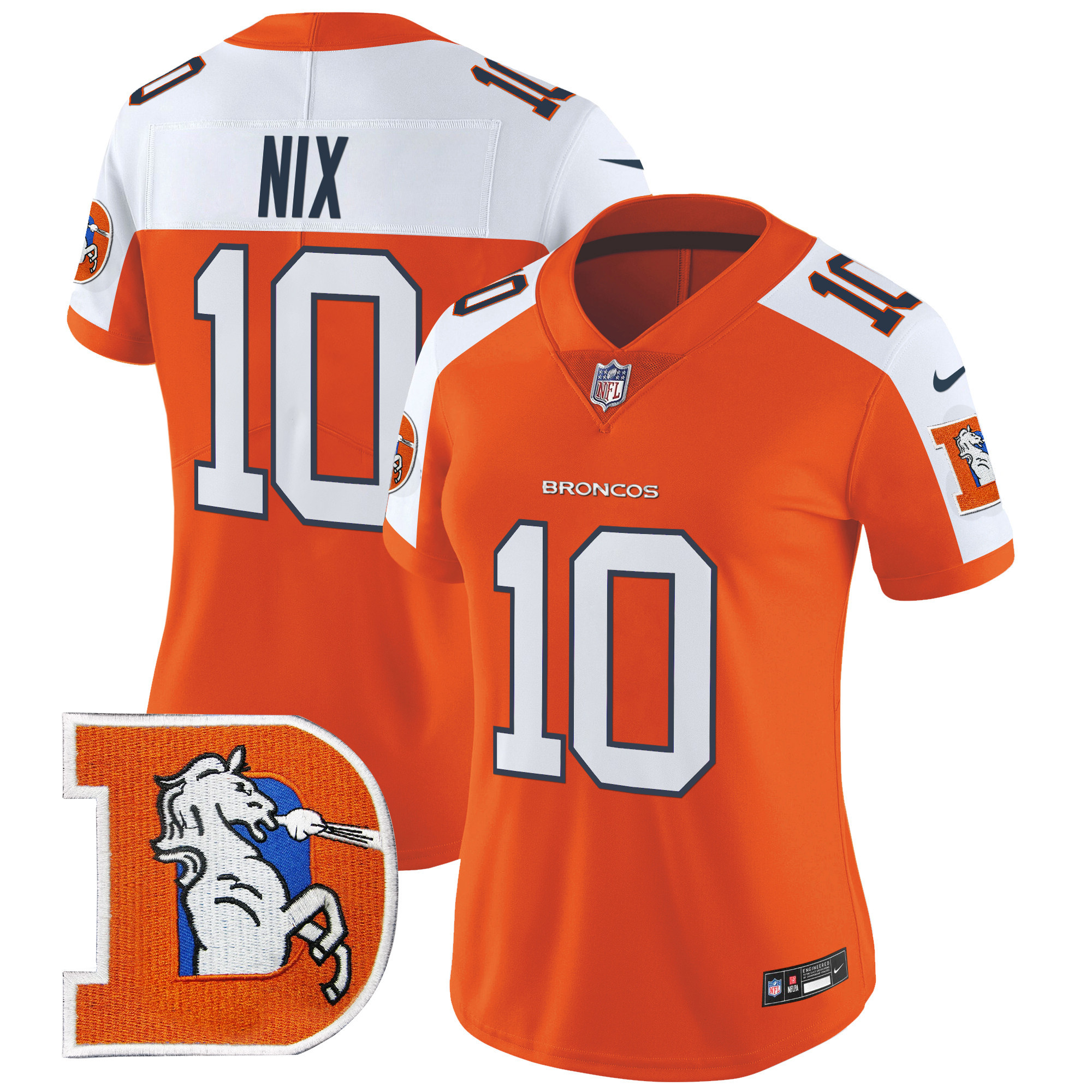 Bo Nix Women's Denver Broncos Throwback Vapor Limited Orange Alternate Jersey V2 - All Stitched