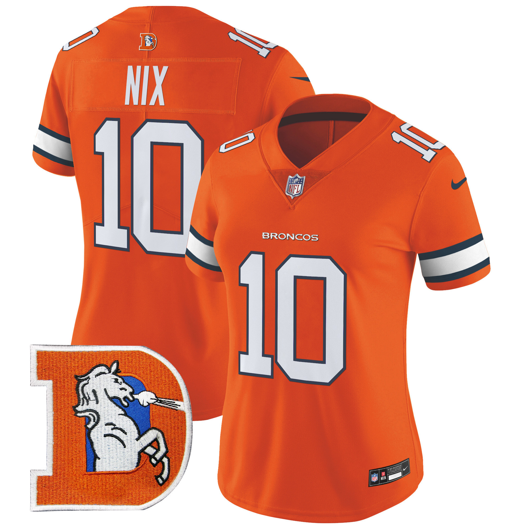 Bo Nix Women's Denver Broncos Throwback Vapor Limited Orange Jersey V2 - All Stitched
