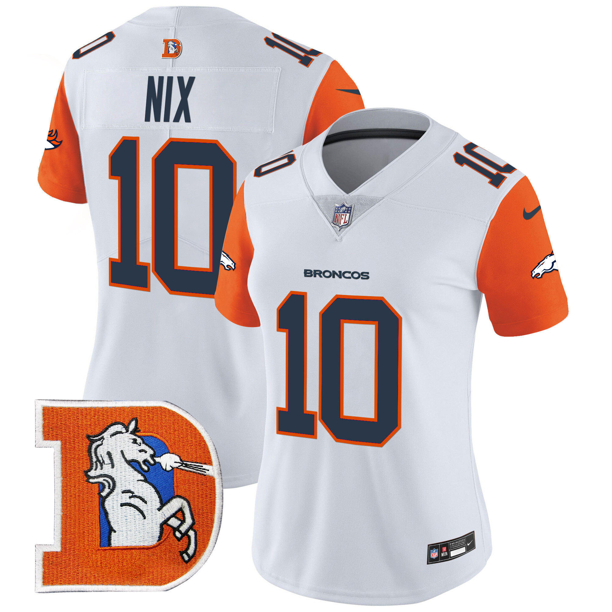 Bo Nix Women's Denver Broncos Throwback Vapor Limited Orange Sleeves Jersey V2 - All Stitched