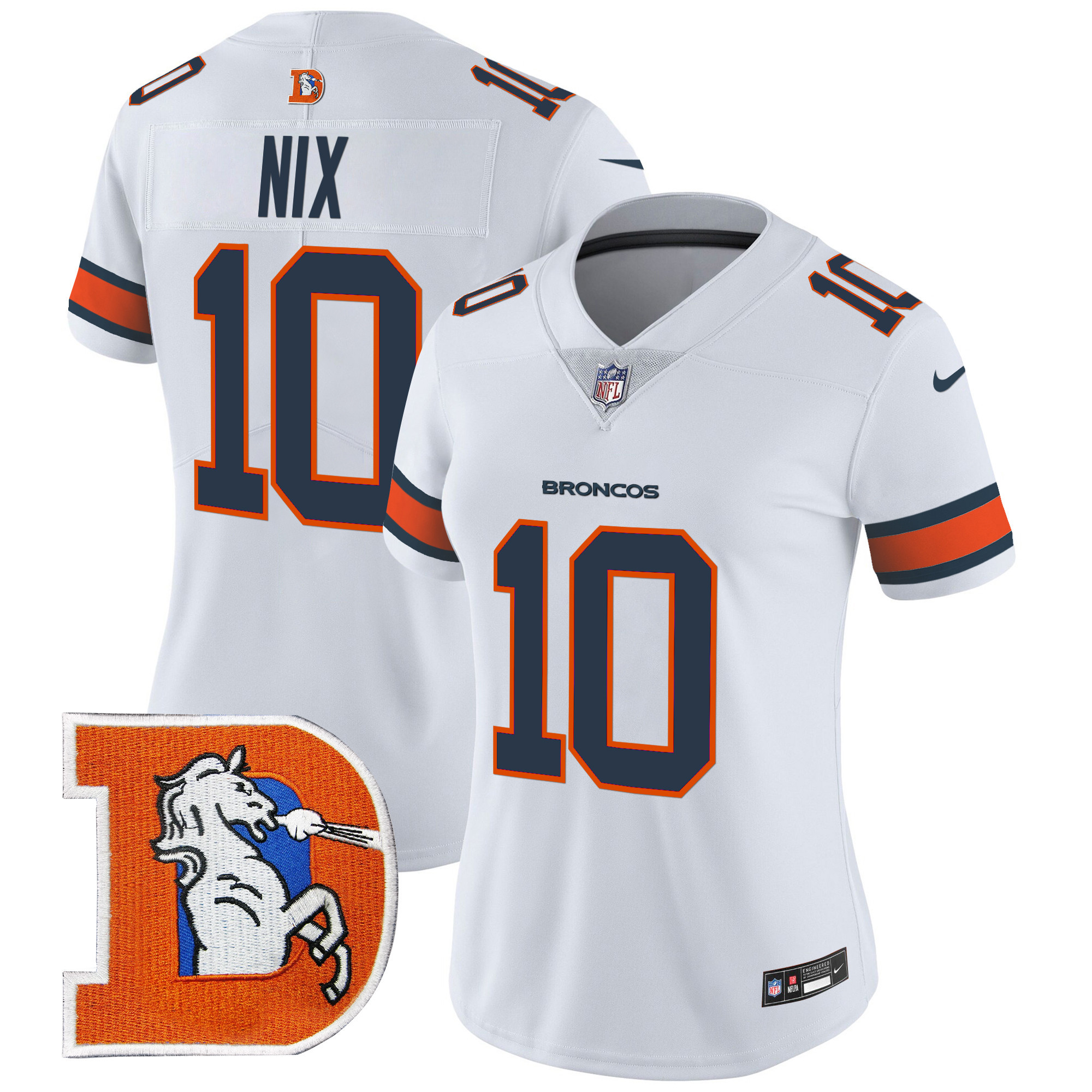 Bo Nix Women's Denver Broncos Throwback Vapor Limited White Jersey V2 - All Stitched