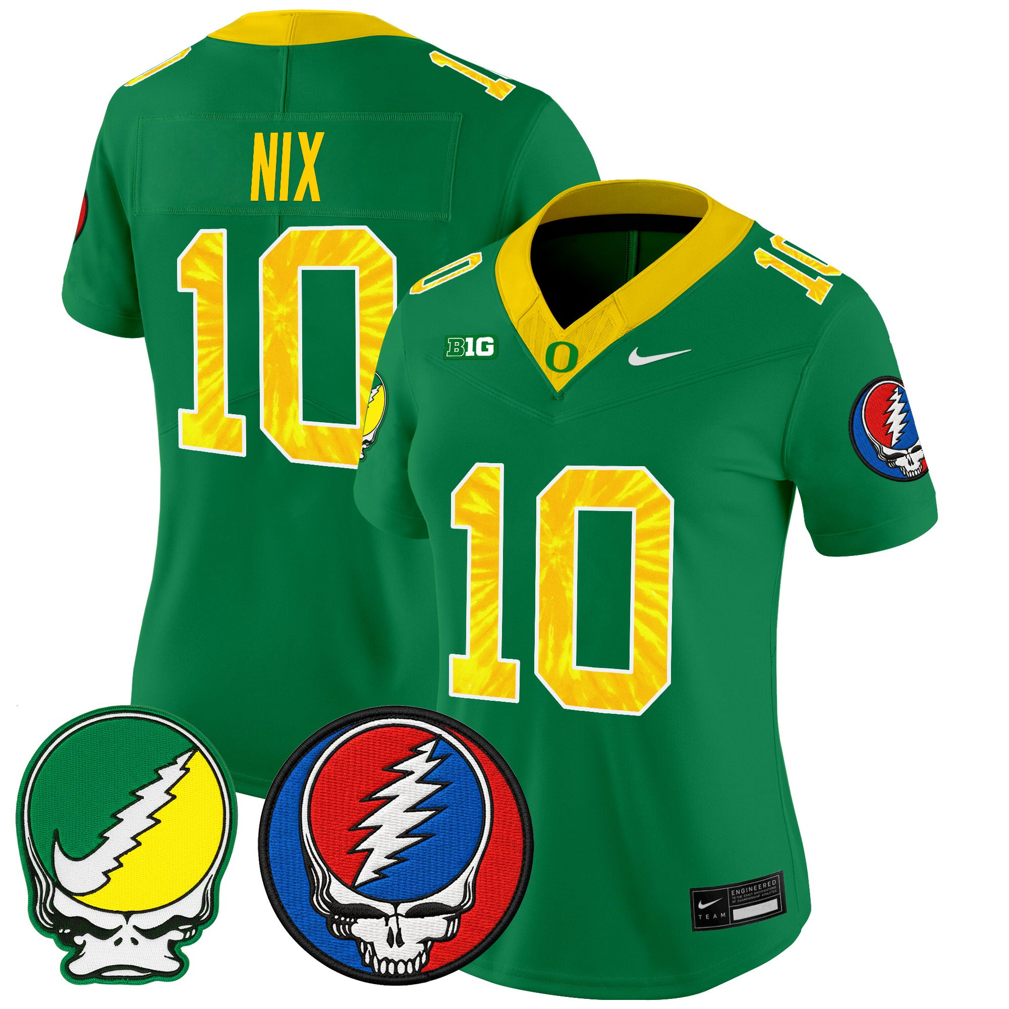 Bo Nix Women's Oregon Ducks 2025 Grateful Ducks x Grateful Dead Vapor Limited Green Jersey - All Stitched