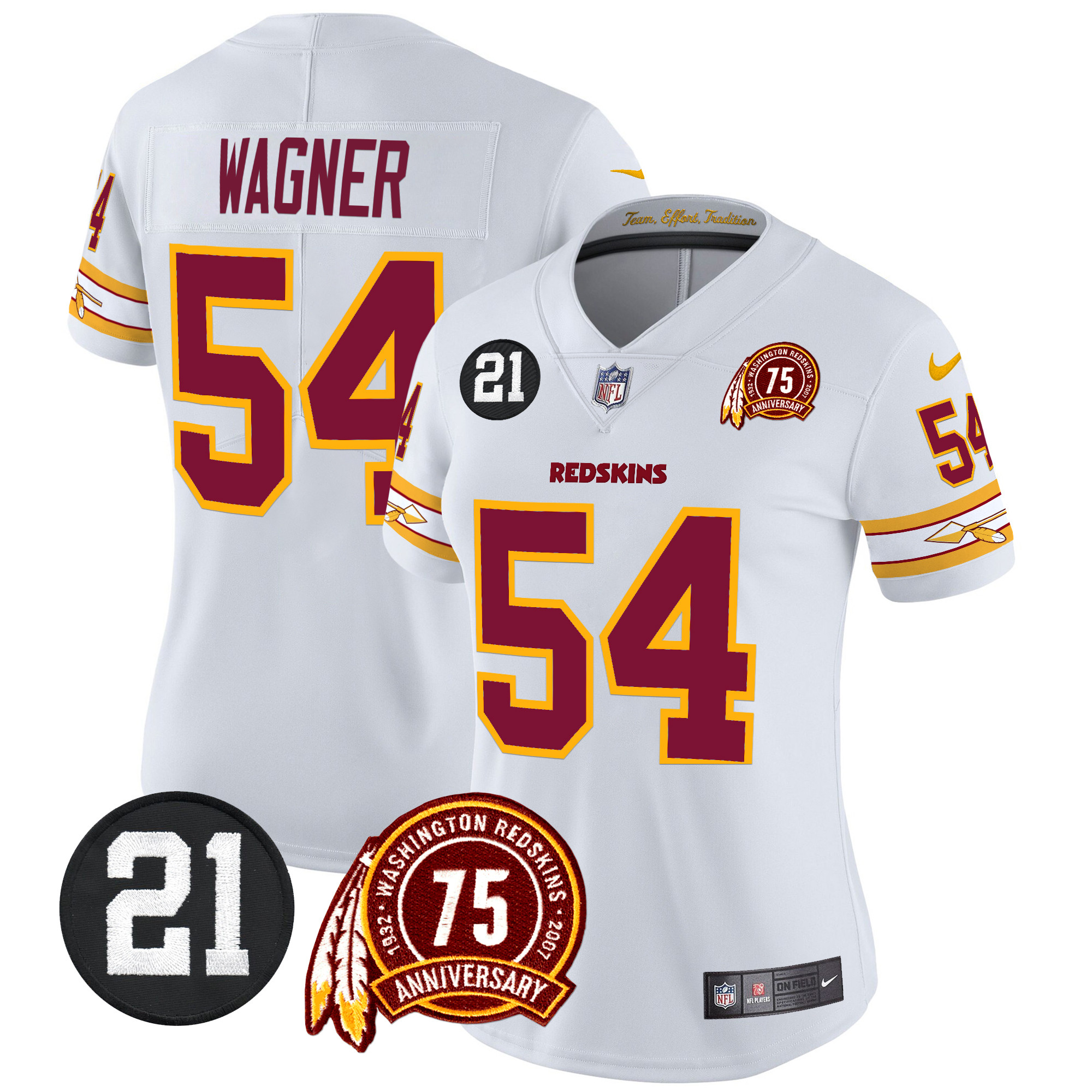 Bobby Wagner Women's Washington Redskins 75th & Sean Taylor Patch Vapor Limited White Jersey V2 - All Stitched