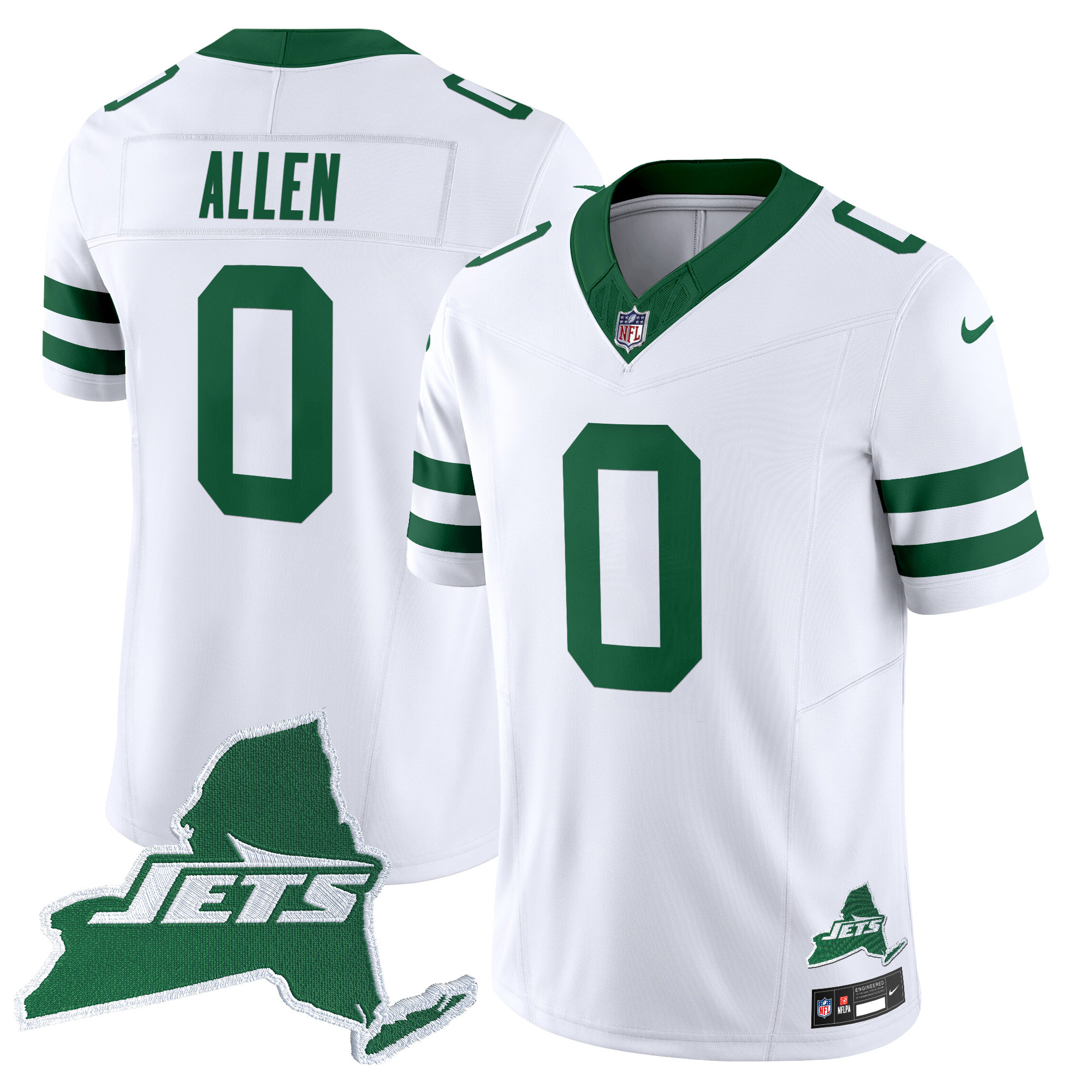 Braelon Allen Men's New York Jets Home Patch Vapor Legacy Limited White Jersey - All Stitched