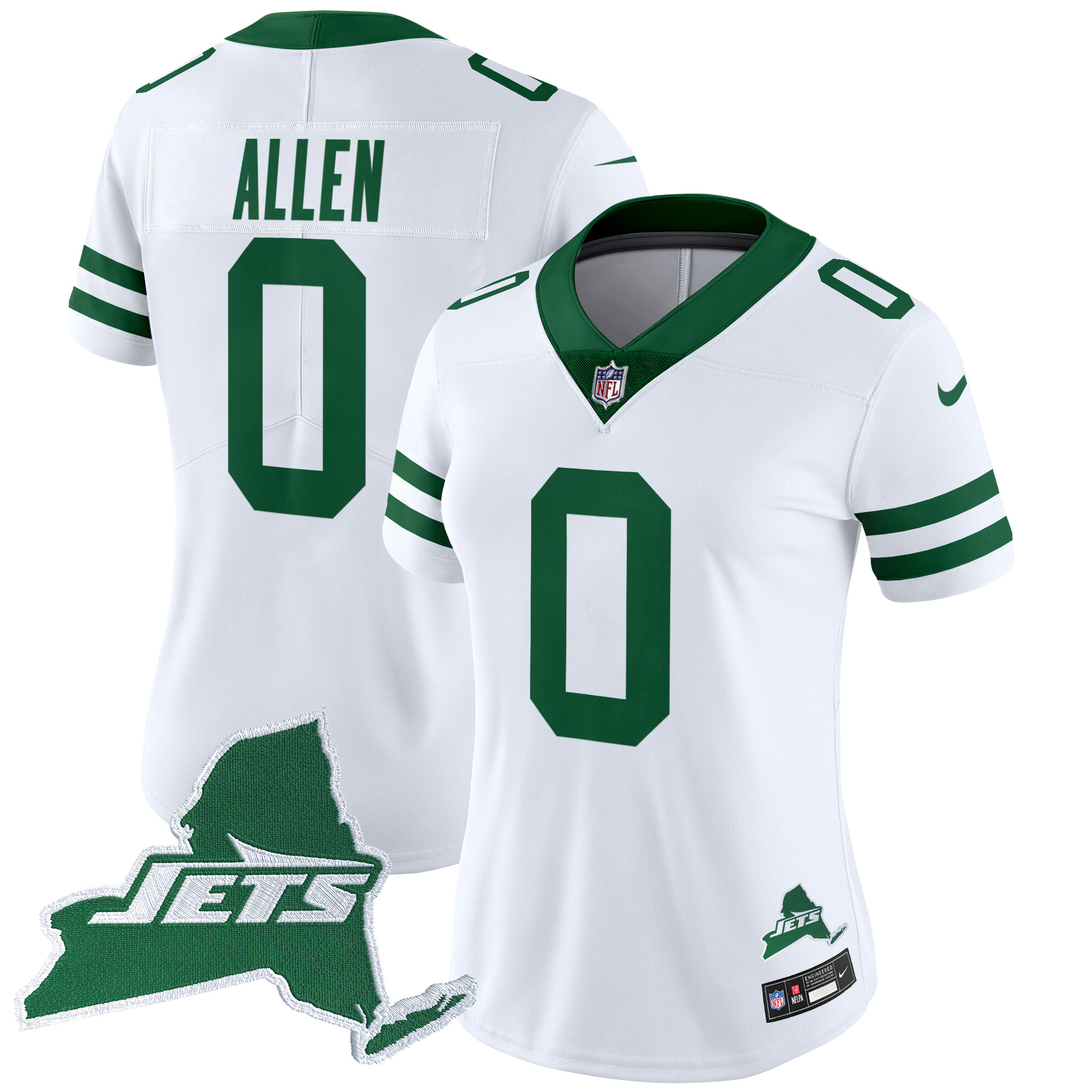 Braelon Allen Women's New York Jets Home Patch Vapor Legacy Limited White Jersey - All Stitched