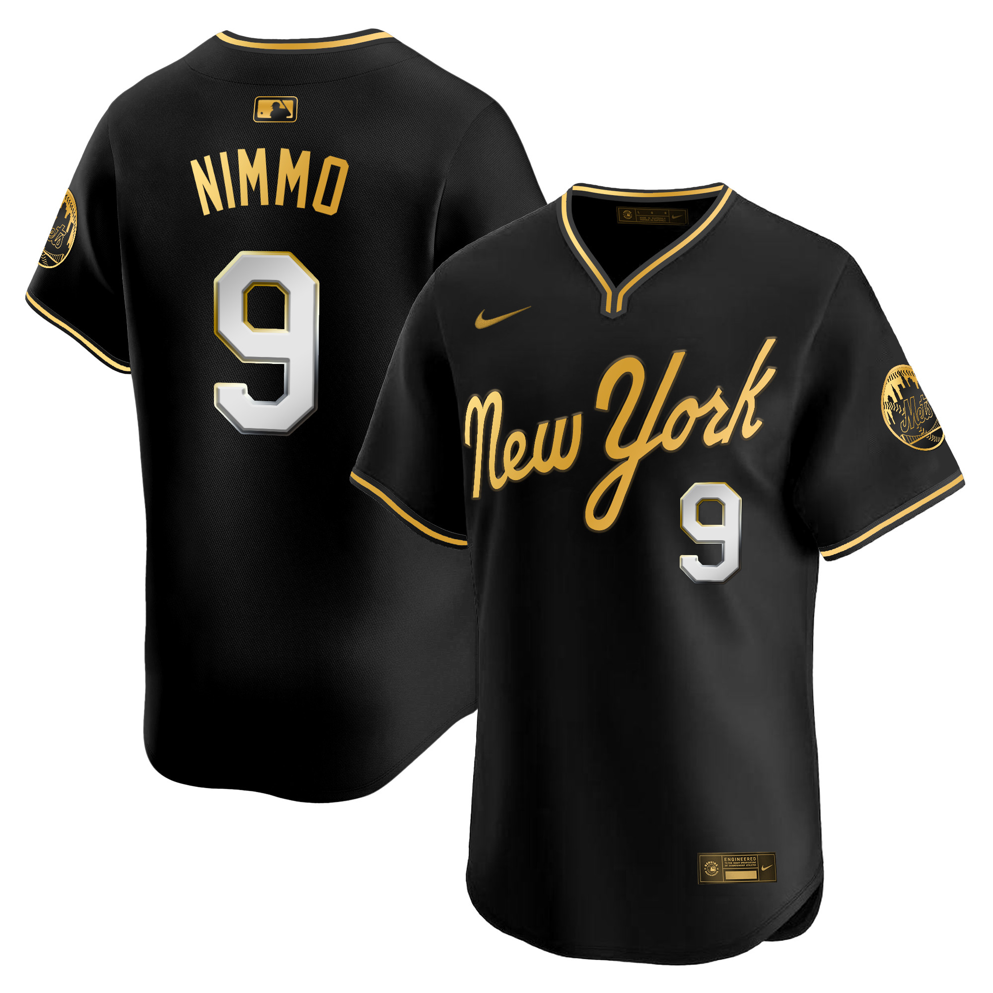 Brandon Nimmo Men's New York Mets 2025 Road Alternate Black Gold Jersey - All Stitched