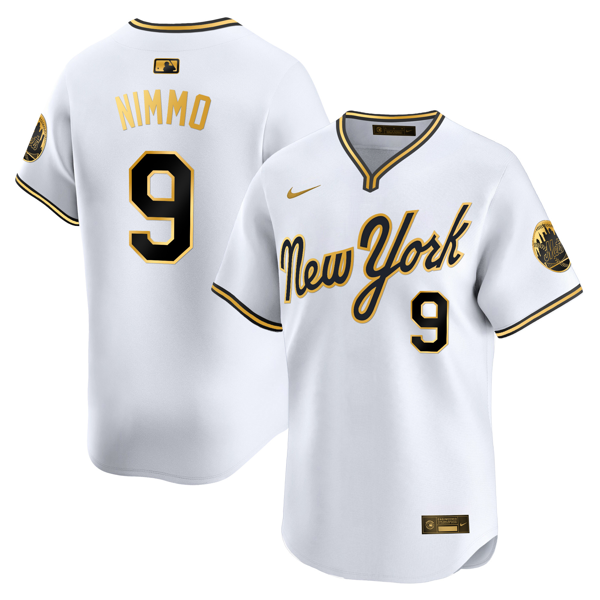 Brandon Nimmo Men's New York Mets 2025 Road Alternate White Gold Jersey - All Stitched