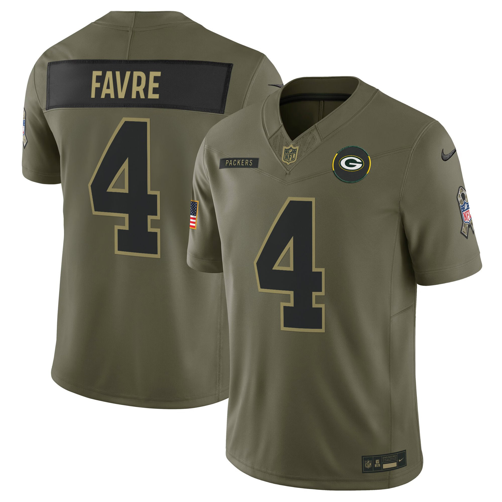 Brett Favre Men's Green Bay Packers 2025 Salute to Service Vapor Limited Olive Jersey - All Stitched