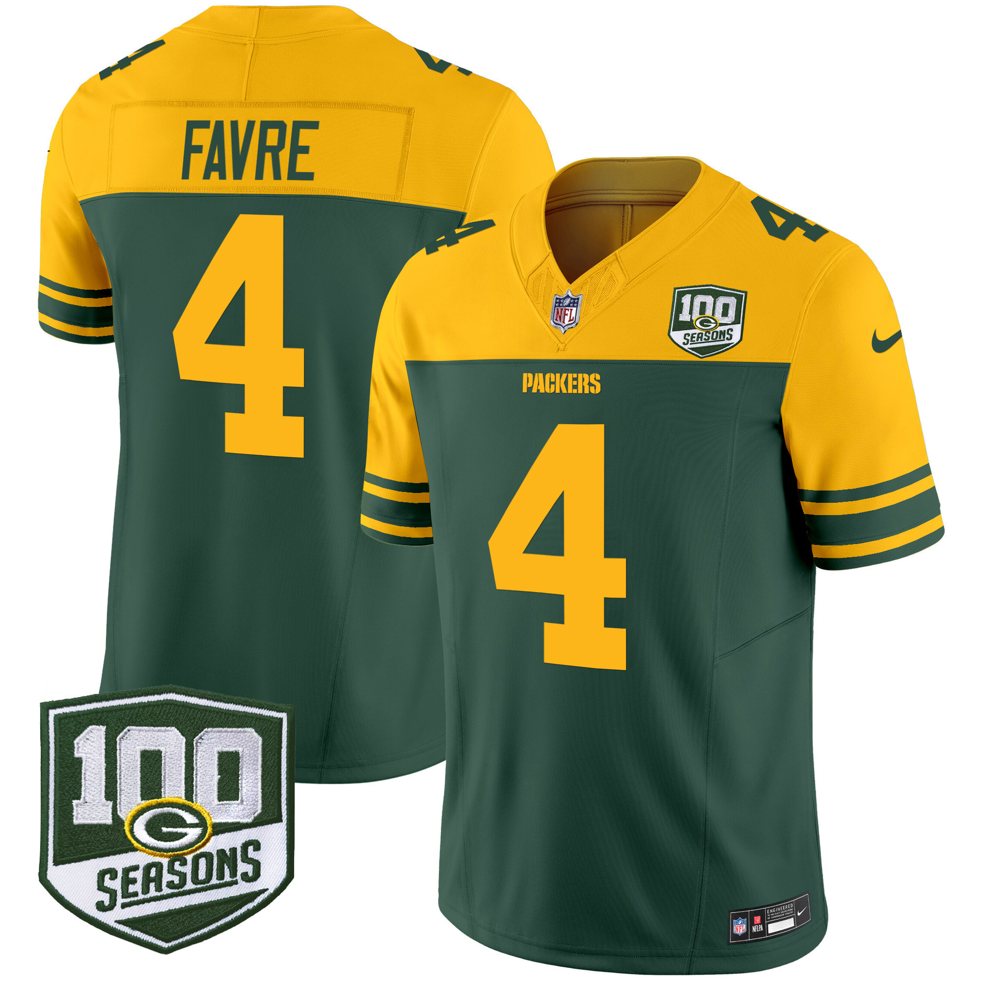Brett Favre Men's Green Bay Packers Throwback 100th Season Patch Vapor Limited Green Jersey - All Stitched