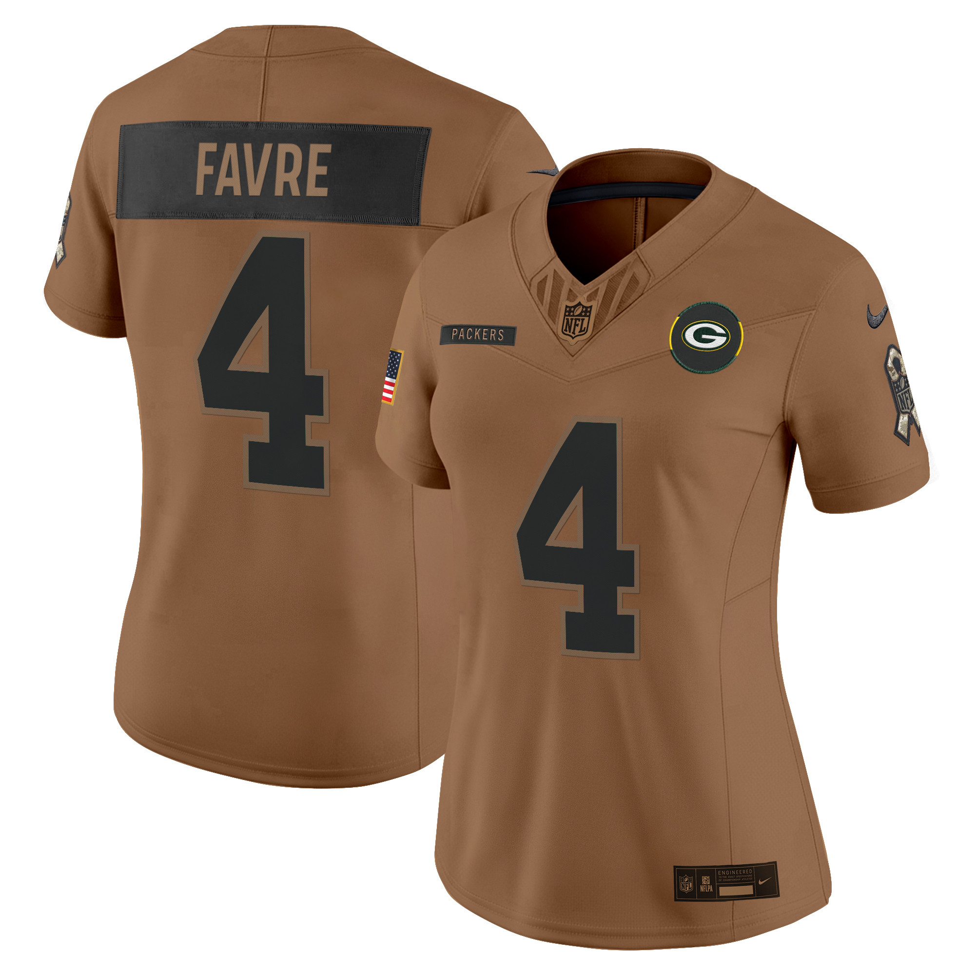 Brett Favre Women's Green Bay Packers 2025 Salute to Service Vapor Limited Brown Jersey - All Stitched