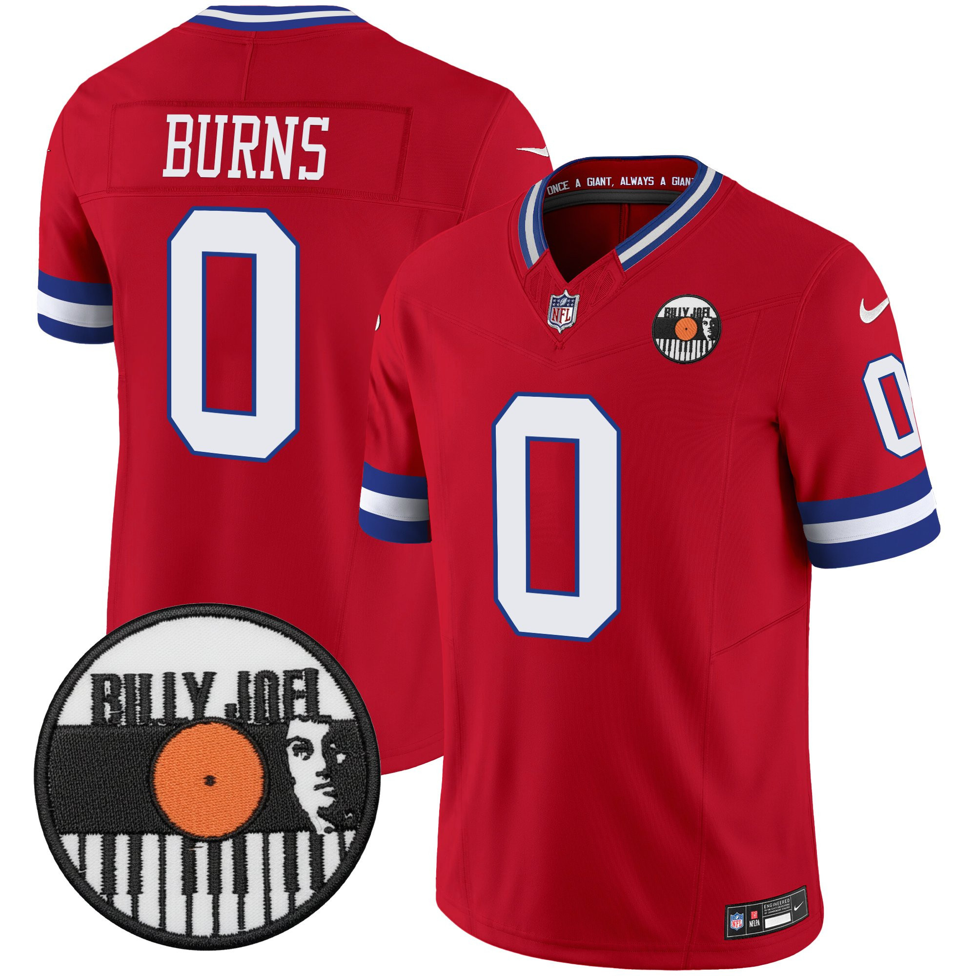 Brian Burns Men's Billy Joel ÃƒÆ’Ã¢â‚¬â€ New York Giants Vapor Limited Red Jersey - All stitched