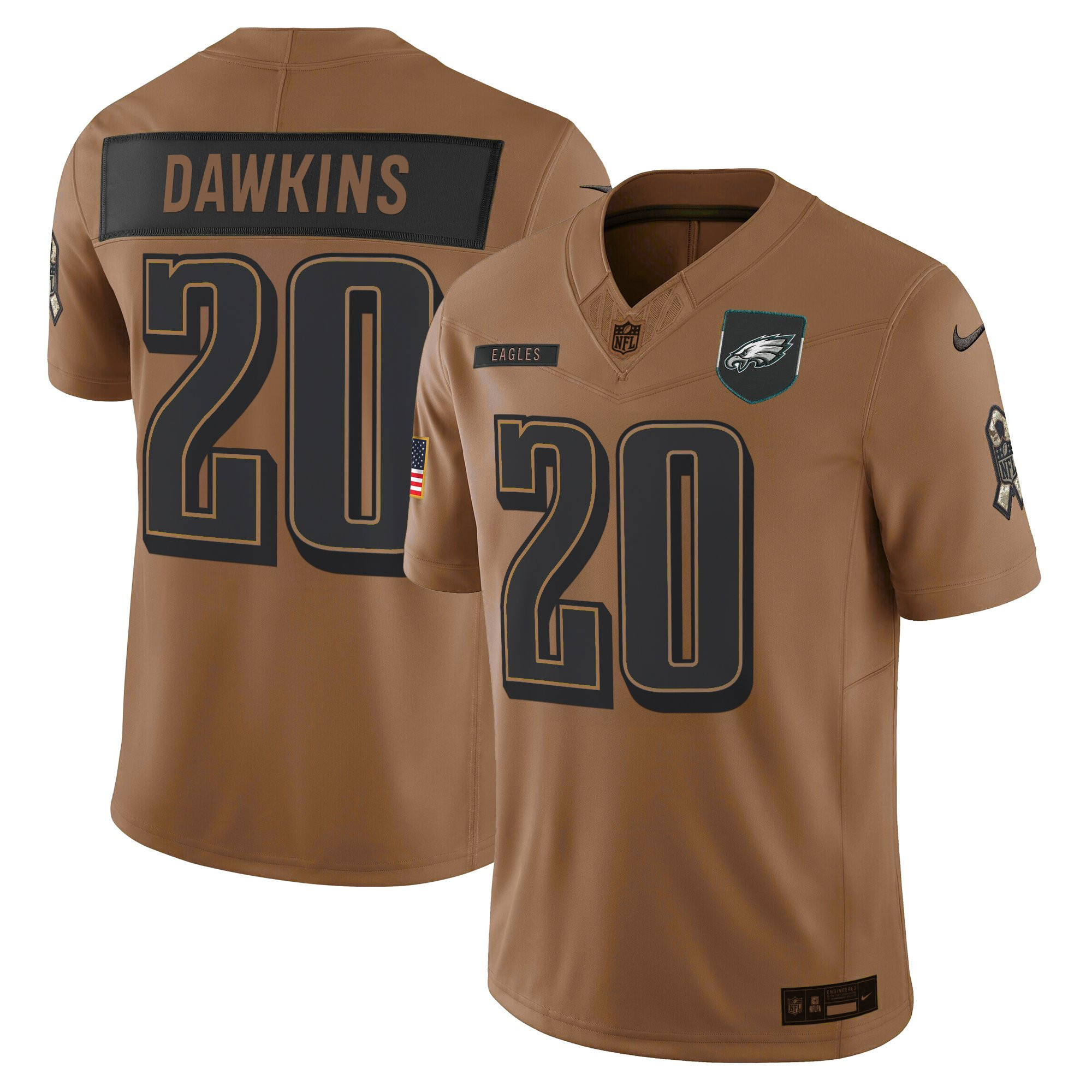 Brian Dawkins Men's Philadelphia Eagles 2025 Salute to Service Limited Brown Jersey - All Stitched