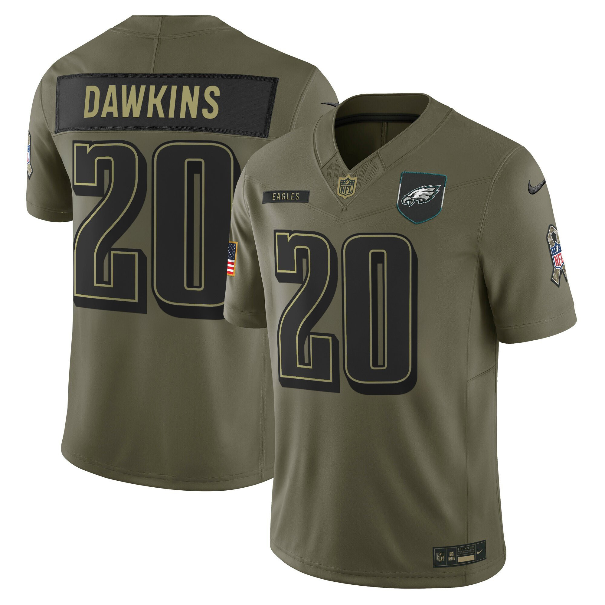 Brian Dawkins Men's Philadelphia Eagles 2025 Salute to Service Limited Olive Jersey - All Stitched