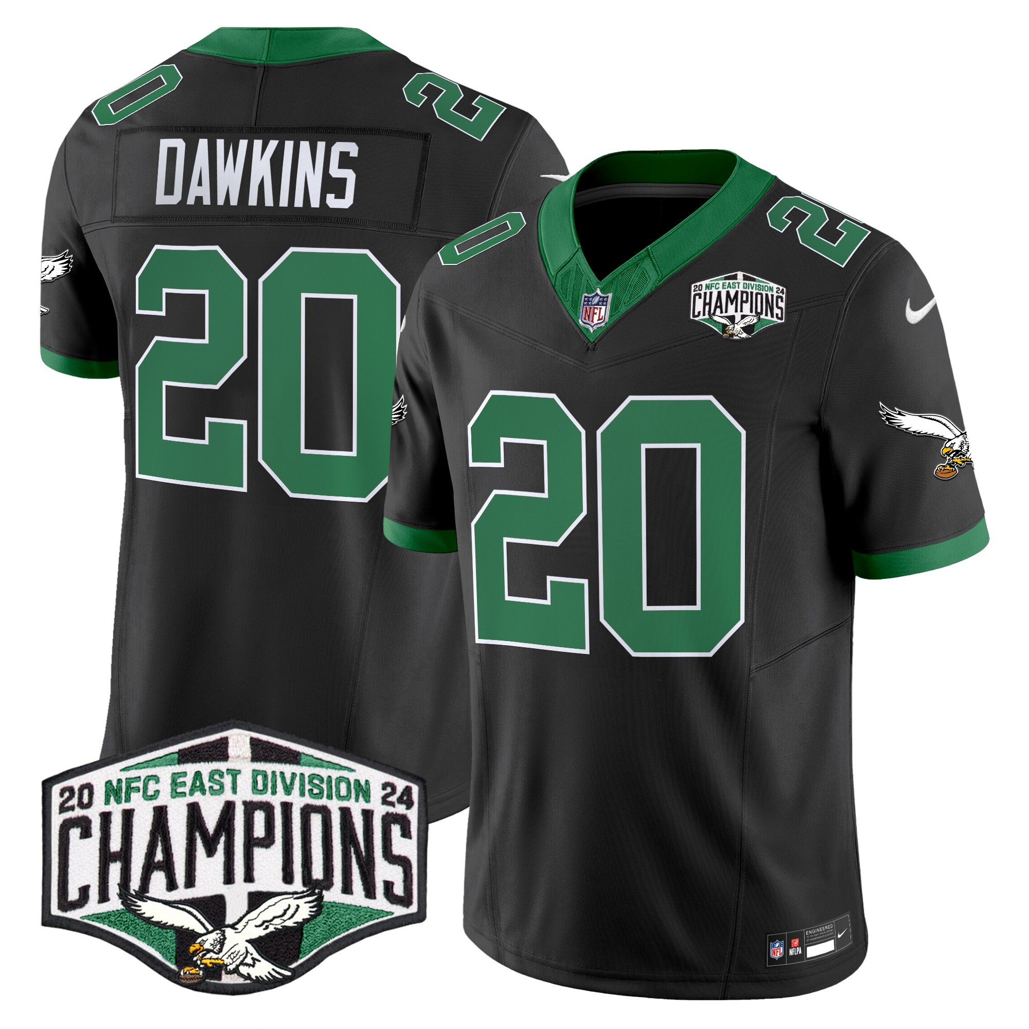 Brian Dawkins Men's Philadelphia Eagles Kelly Green 2024 NFC East Division Champions Vapor Limited Black Jersey - All Stitched
