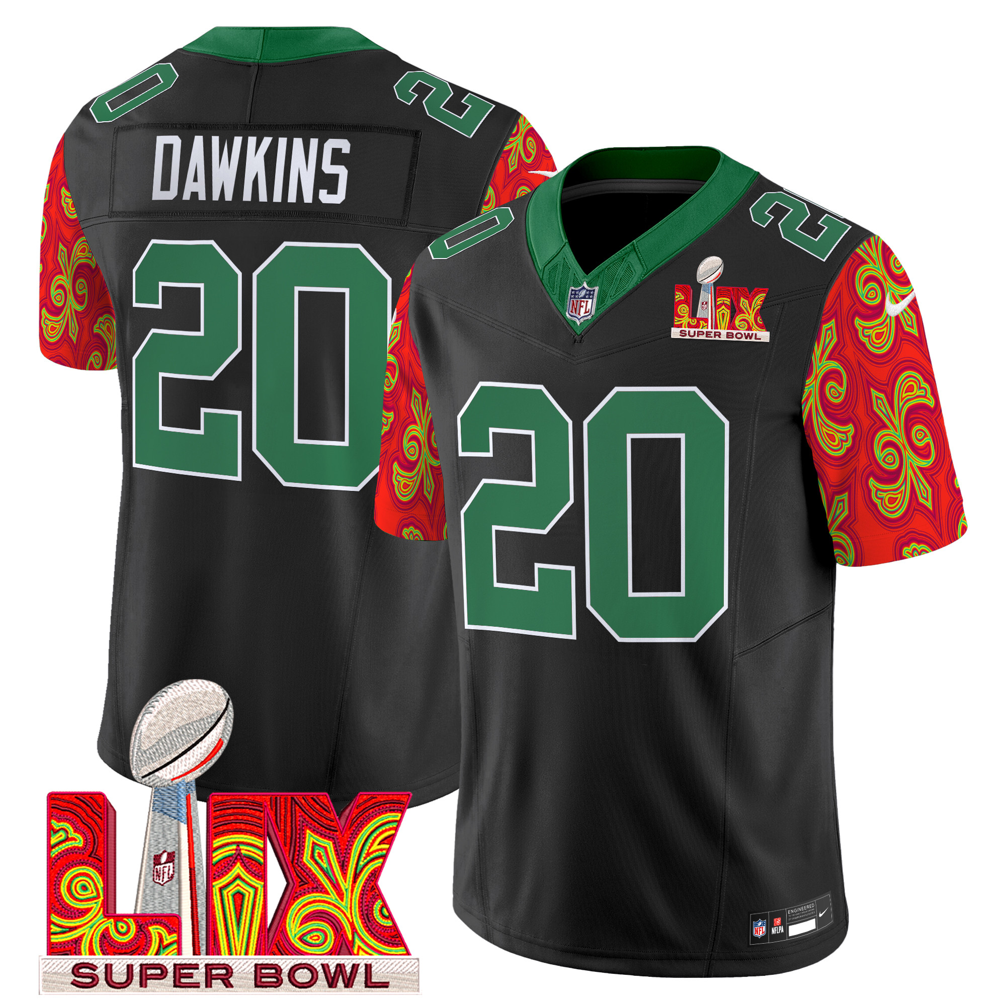 Brian Dawkins Men's Philadelphia Eagles Kelly Green Super Bowl LIX Style Vapor Limited Black Jersey - All Stitched