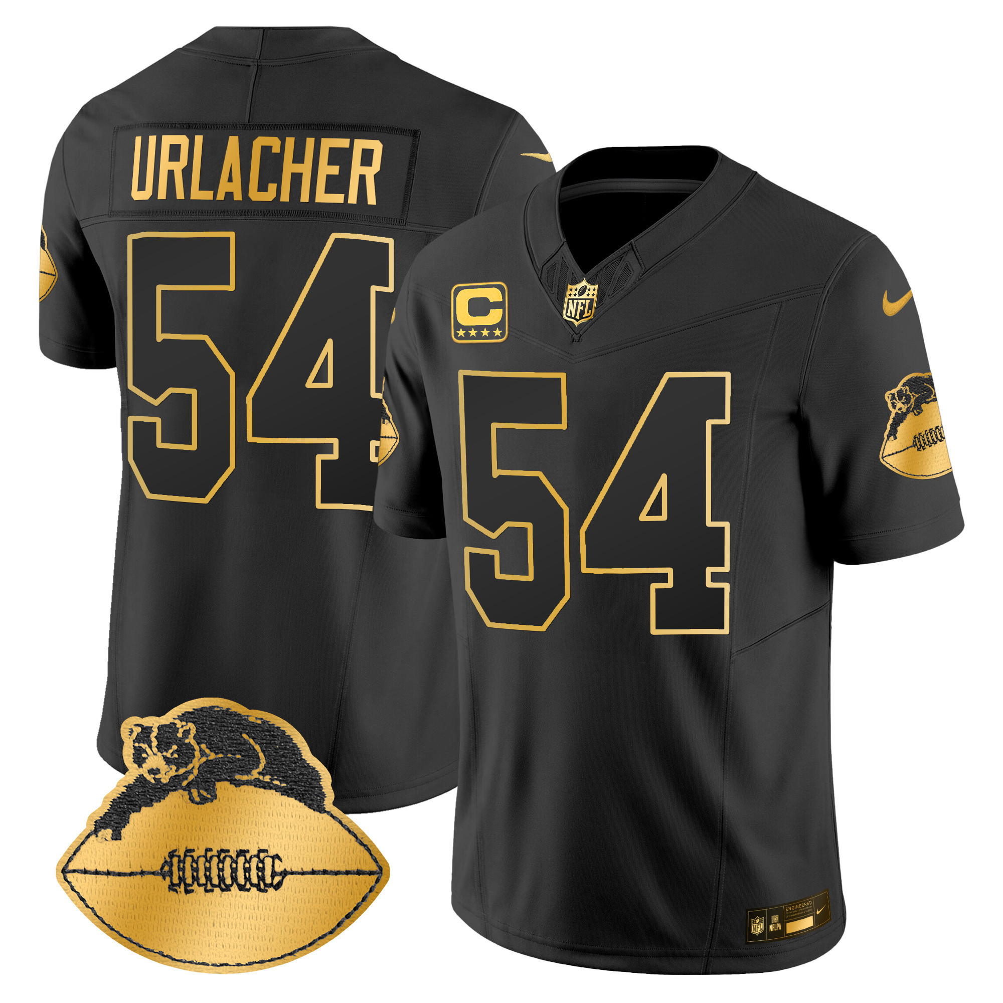 Brian Urlacher Men's Chicago Bears Throwback Gold Vapor Limited Black Gold Jersey - All Stitched