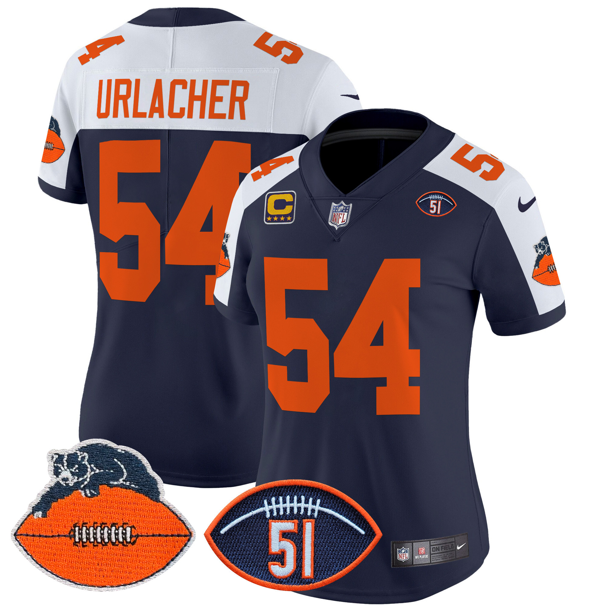 Brian Urlacher Women's Chicago Bears Dick Butkus Patch Throwback Vapor Limited Navy Alternate Jersey - All Stitched