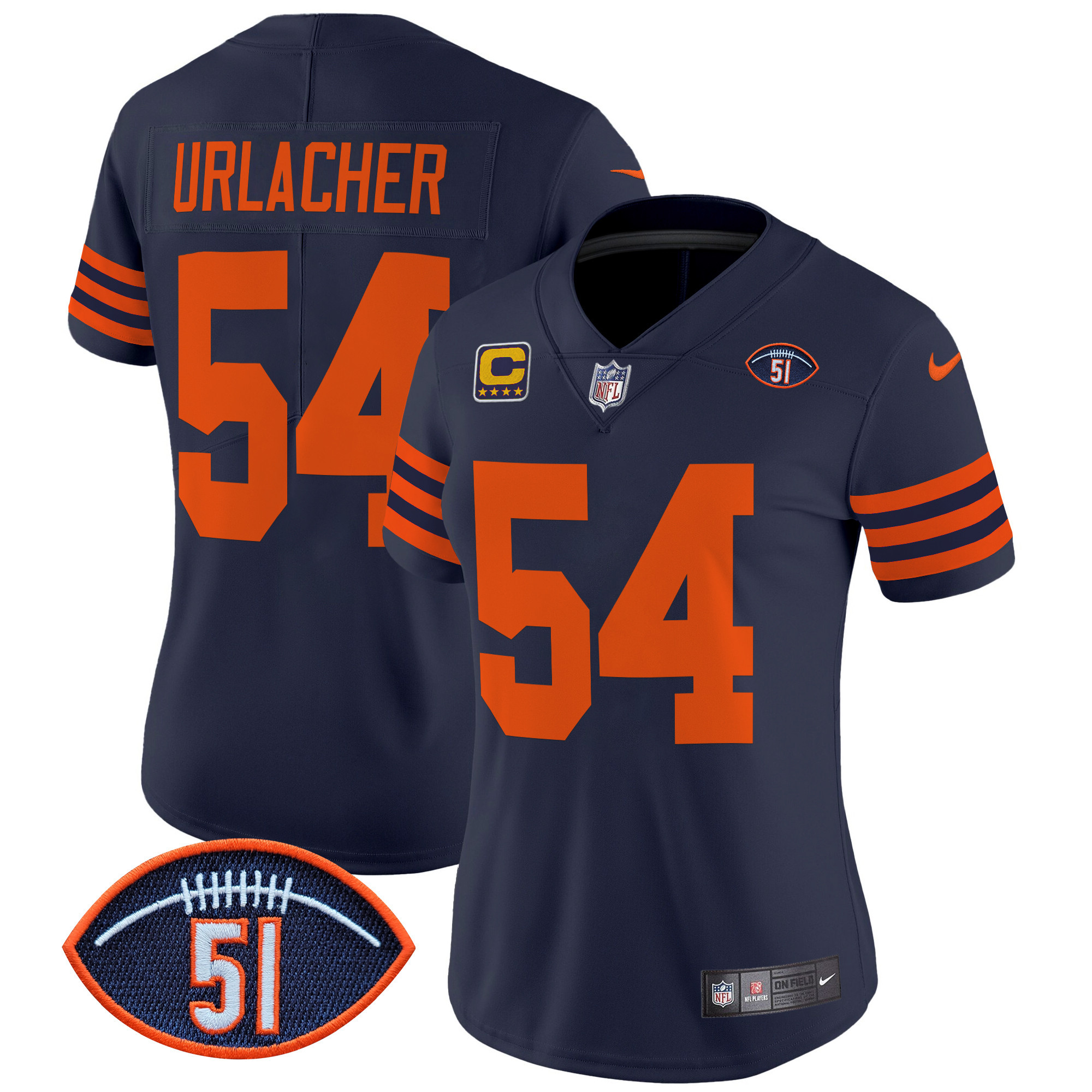 Brian Urlacher Women's Chicago Bears Dick Butkus Patch Throwback Vapor Limited Navy Jersey - All Stitched