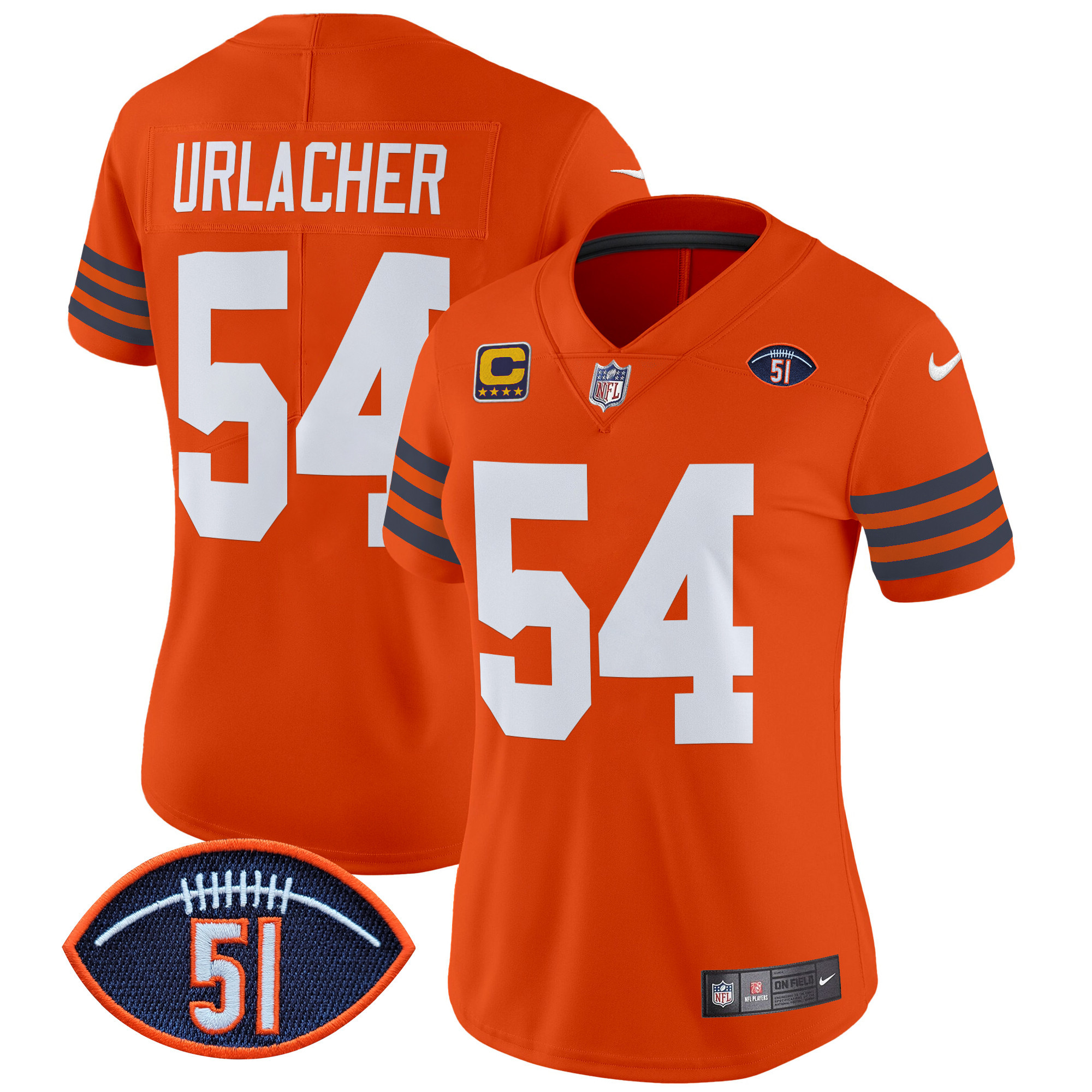Brian Urlacher Women's Chicago Bears Dick Butkus Patch Throwback Vapor Limited Orange Jersey - All Stitched