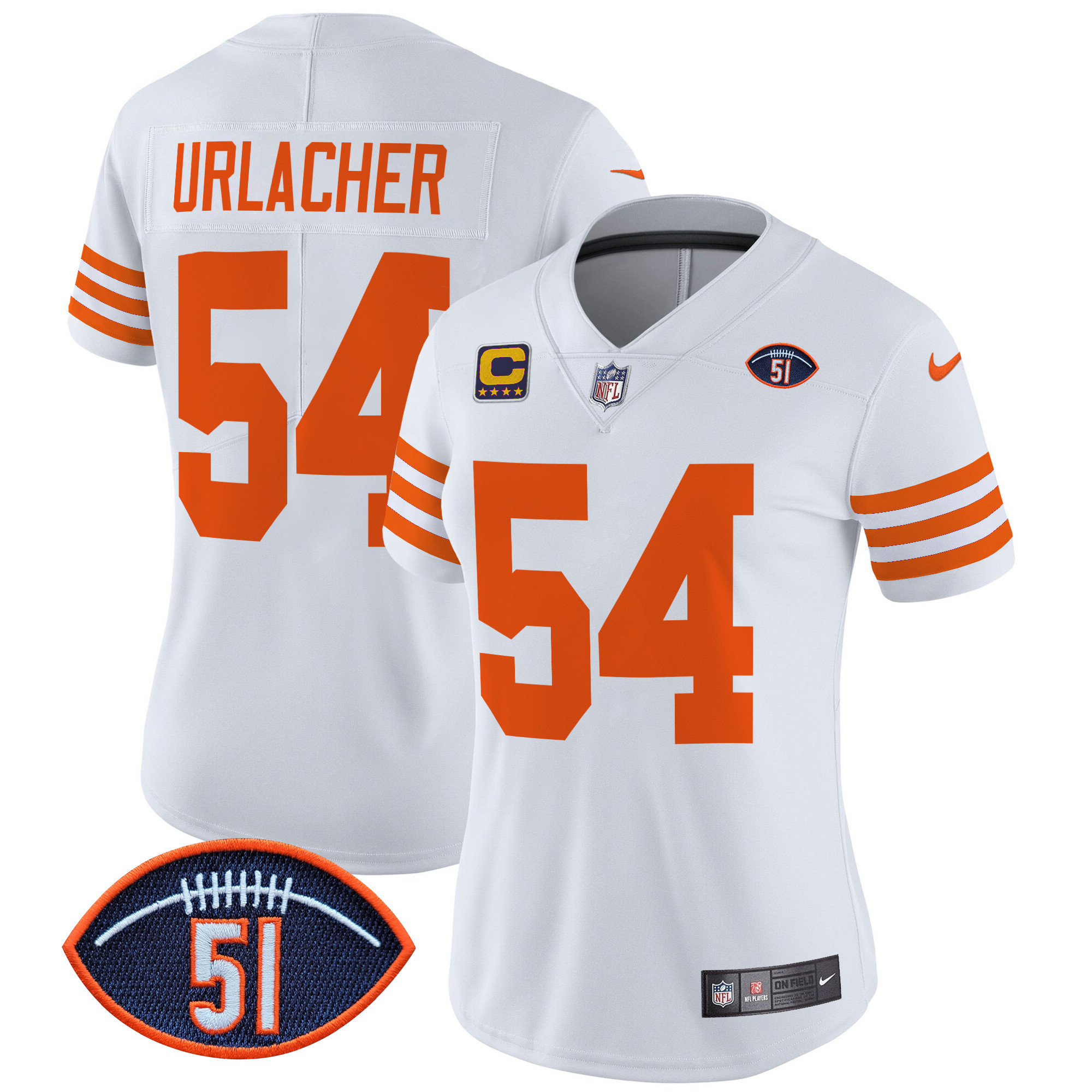 Brian Urlacher Women's Chicago Bears Dick Butkus Patch Throwback Vapor Limited White Jersey - All Stitched