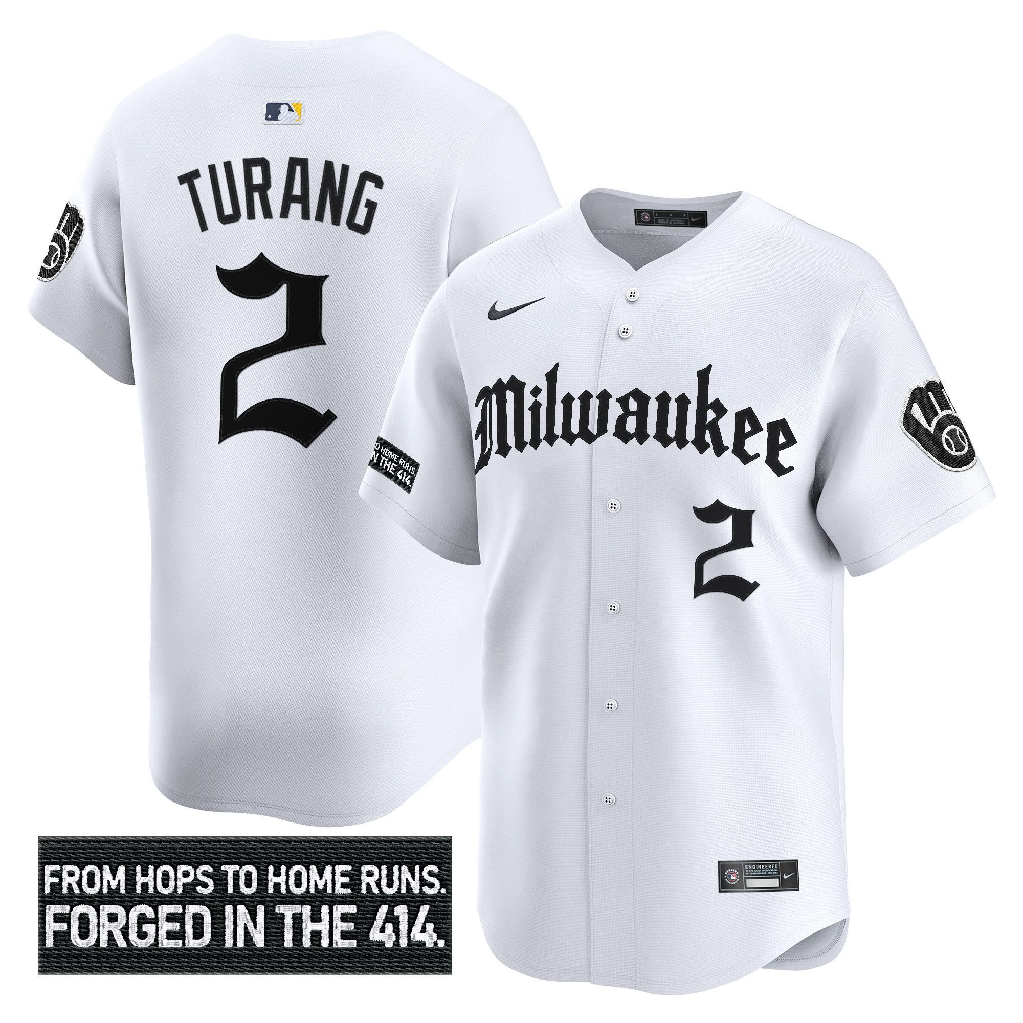 Brice Turang Men's Milwaukee Brewers Gothic 414 Shadows Edition Vapor Premier Limited White Jersey - All Stitched