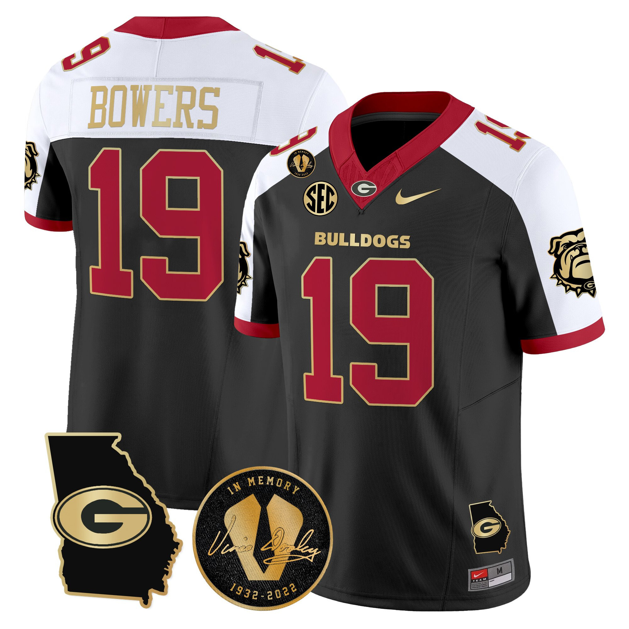 Brock Bowers Men's Georgia Bulldogs 2025 Georgia Map & Vince Dooley Patch Vapor Limited Alternate Jersey - All Stitched