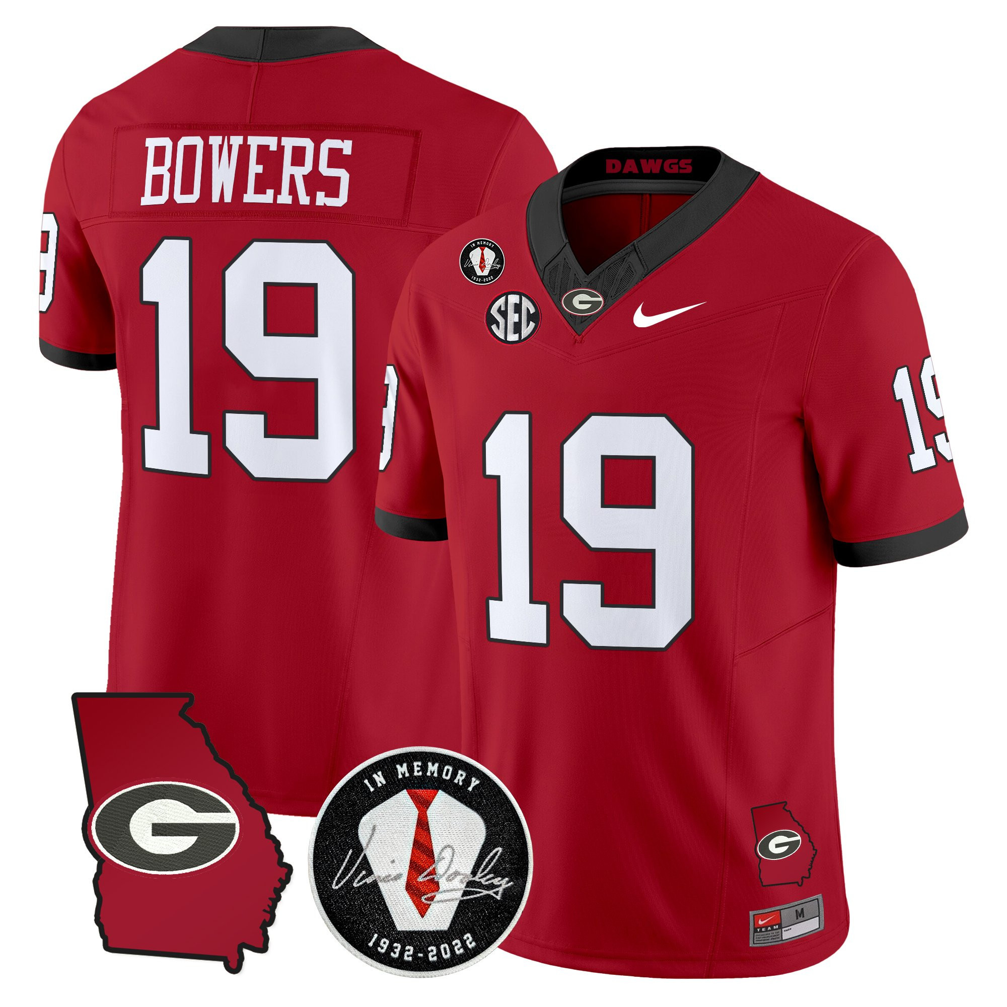 Brock Bowers Men's Georgia Bulldogs 2025 Georgia Map & Vince Dooley Patch Vapor Limited Red Jersey - All Stitched