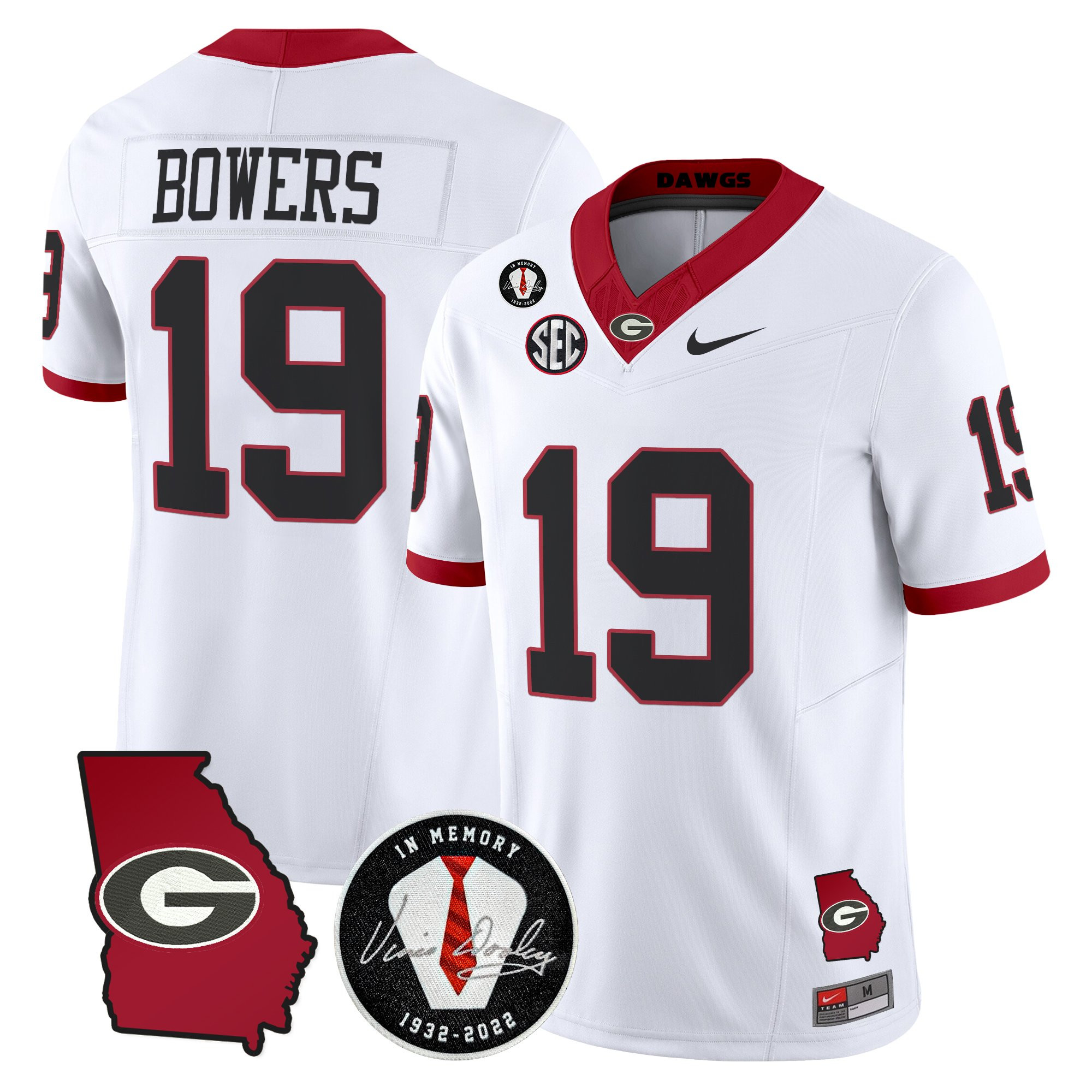 Brock Bowers Men's Georgia Bulldogs 2025 Georgia Map & Vince Dooley Patch Vapor Limited White Jersey - All Stitched