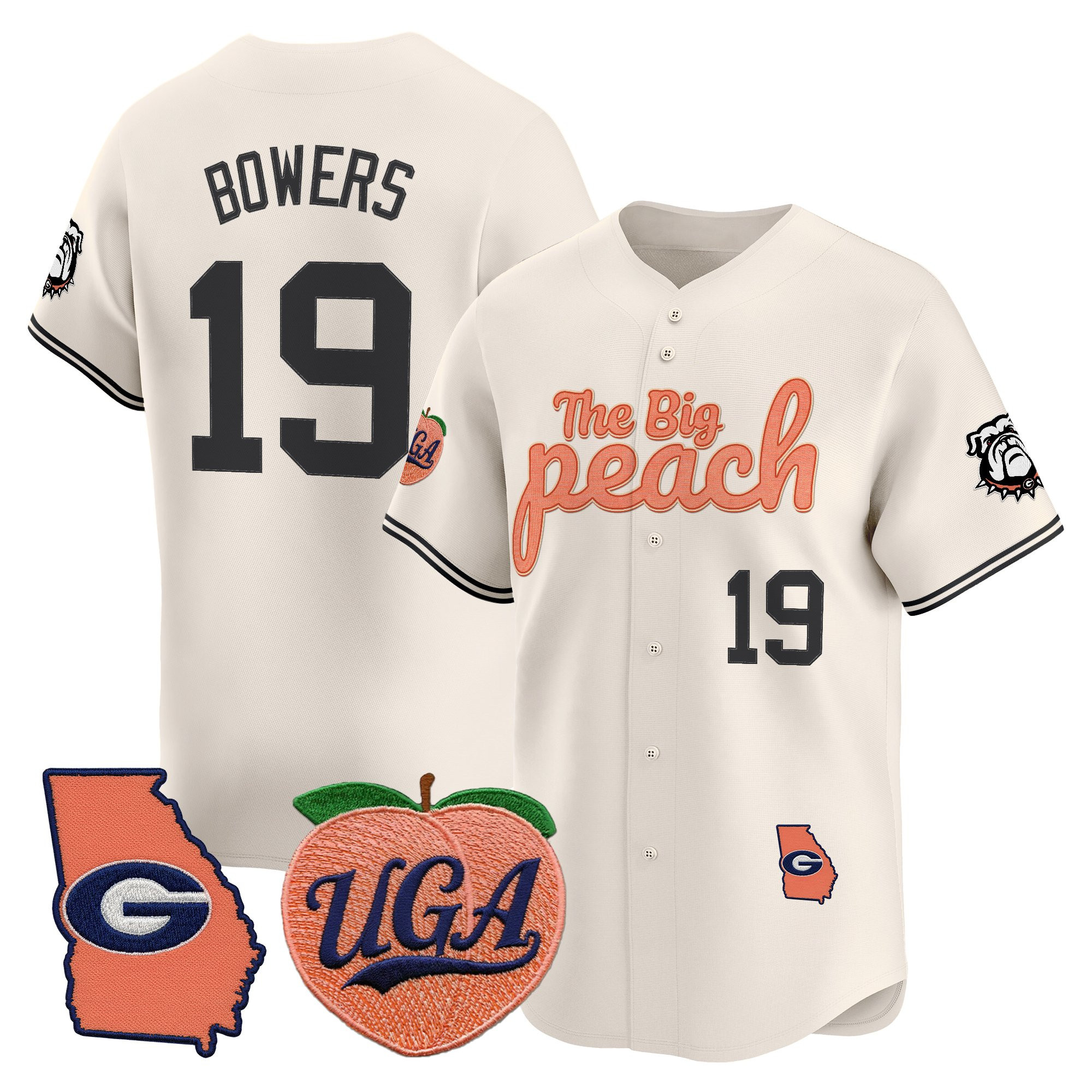 Brock Bowers Men's Georgia Bulldogs The Big Peach Vapor Baseball Cream Jersey - All stitched