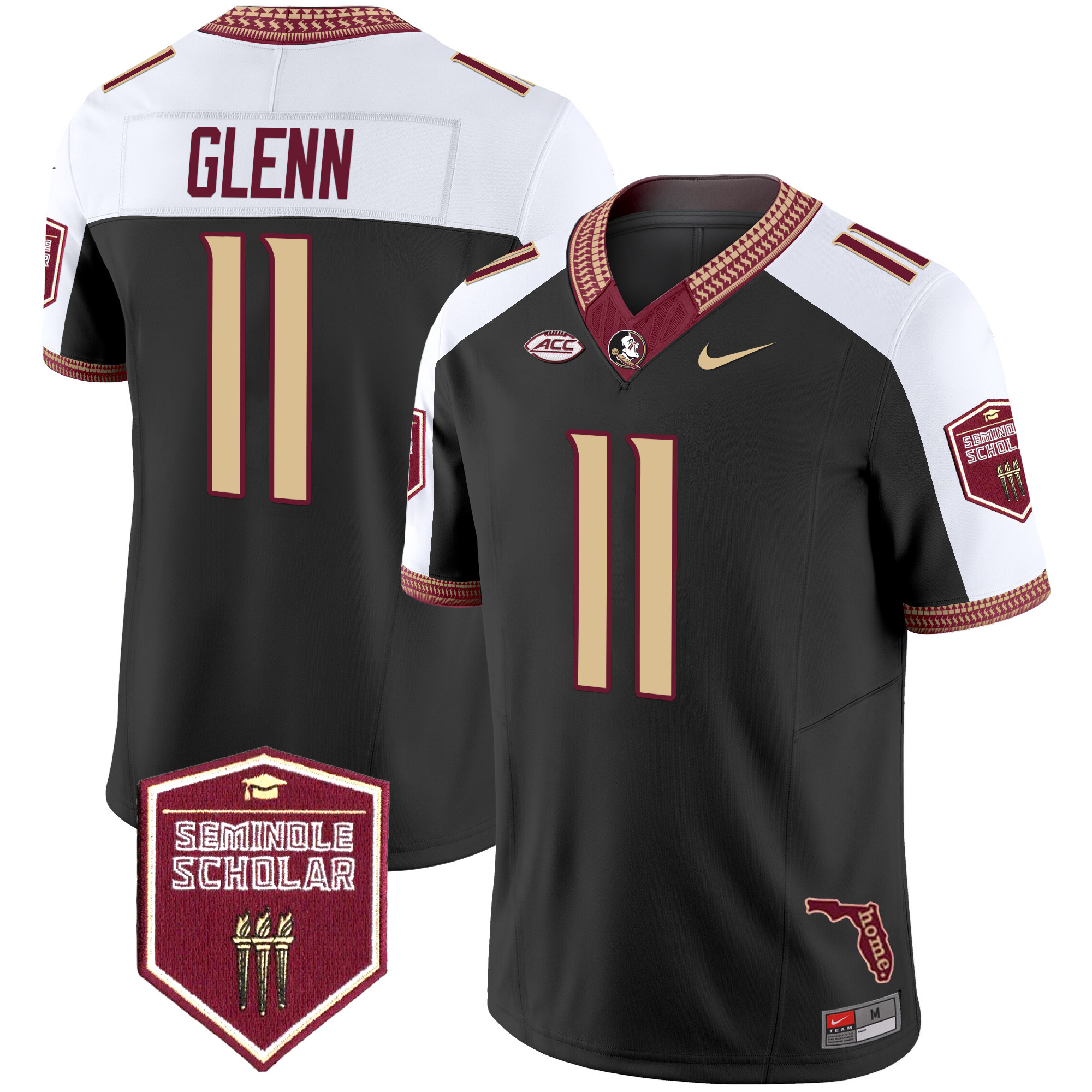 Brock Glenn Men's Florida State Seminoles 2025 Seminole Scholar Patch Vapor Limited Black Alternate Jersey - All Stitched