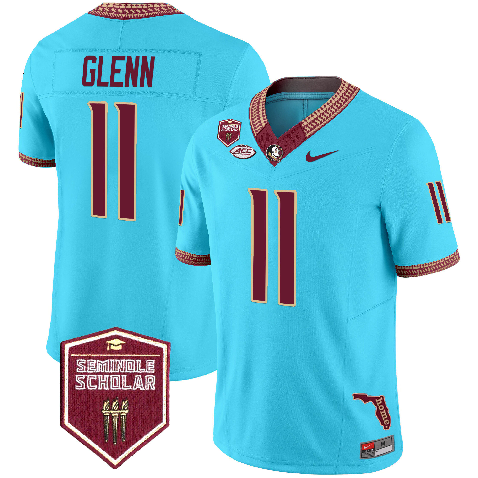 Brock Glenn Men's Florida State Seminoles 2025 Seminole Scholar Patch Vapor Limited Turquoise Jersey - All Stitched