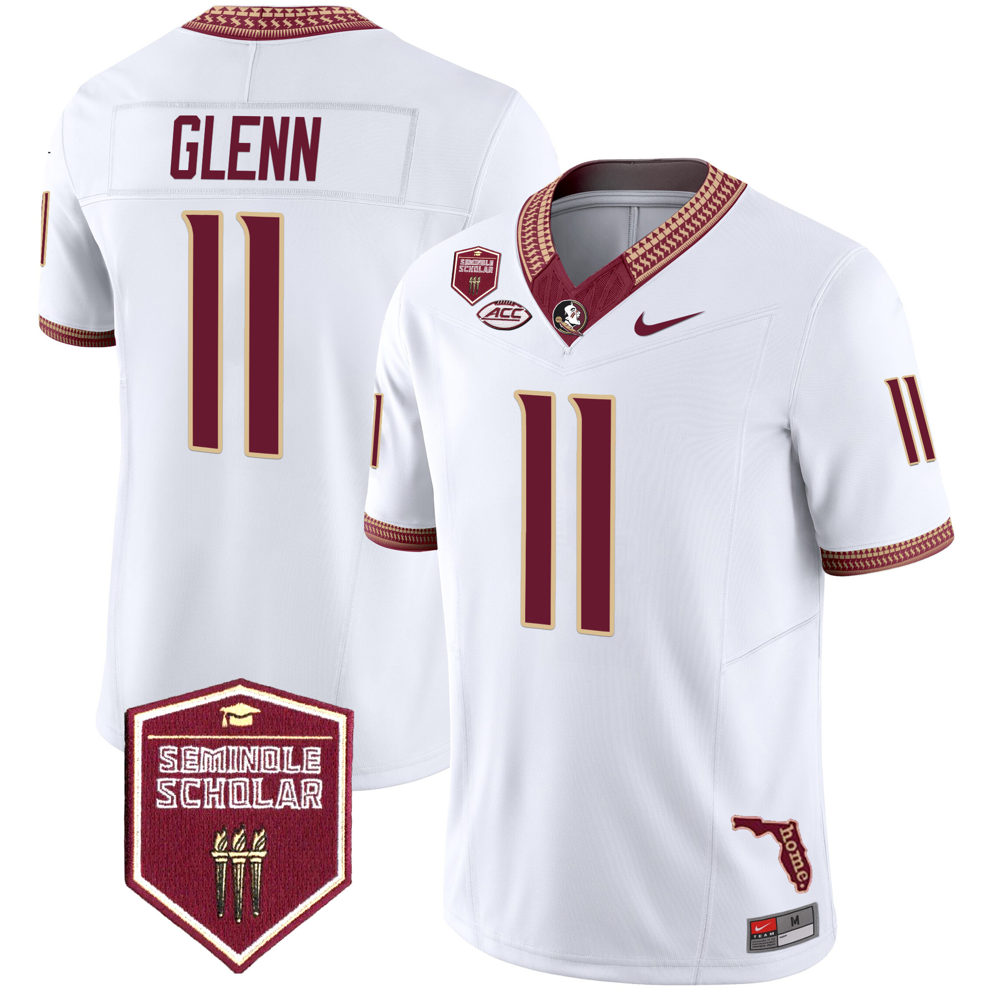Brock Glenn Men's Florida State Seminoles 2025 Seminole Scholar Patch Vapor Limited White Jersey - All Stitched