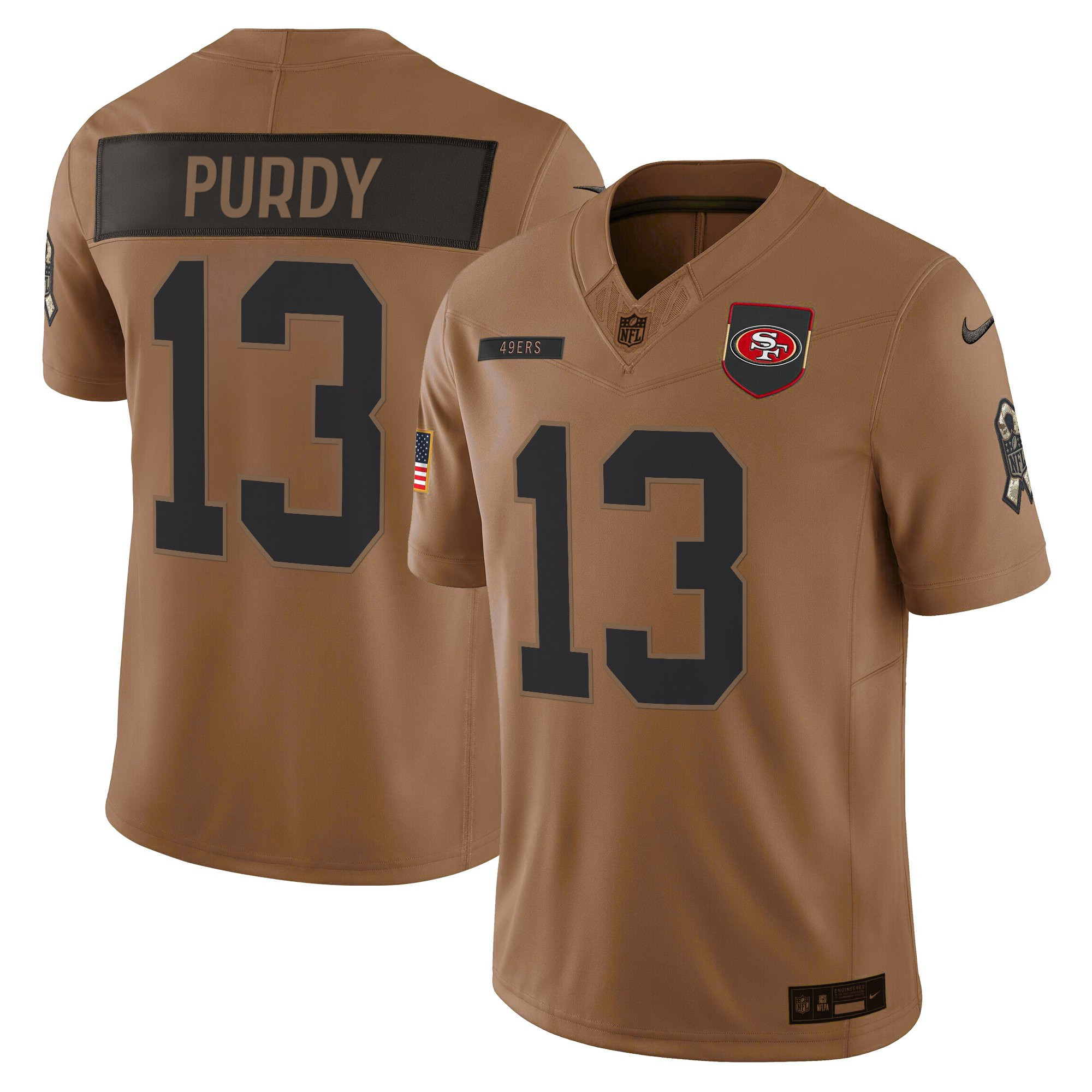 Brock Purdy Men's San Francisco 49ers 2025 Salute to Service Vapor Limited Brown Jersey - All Stitched