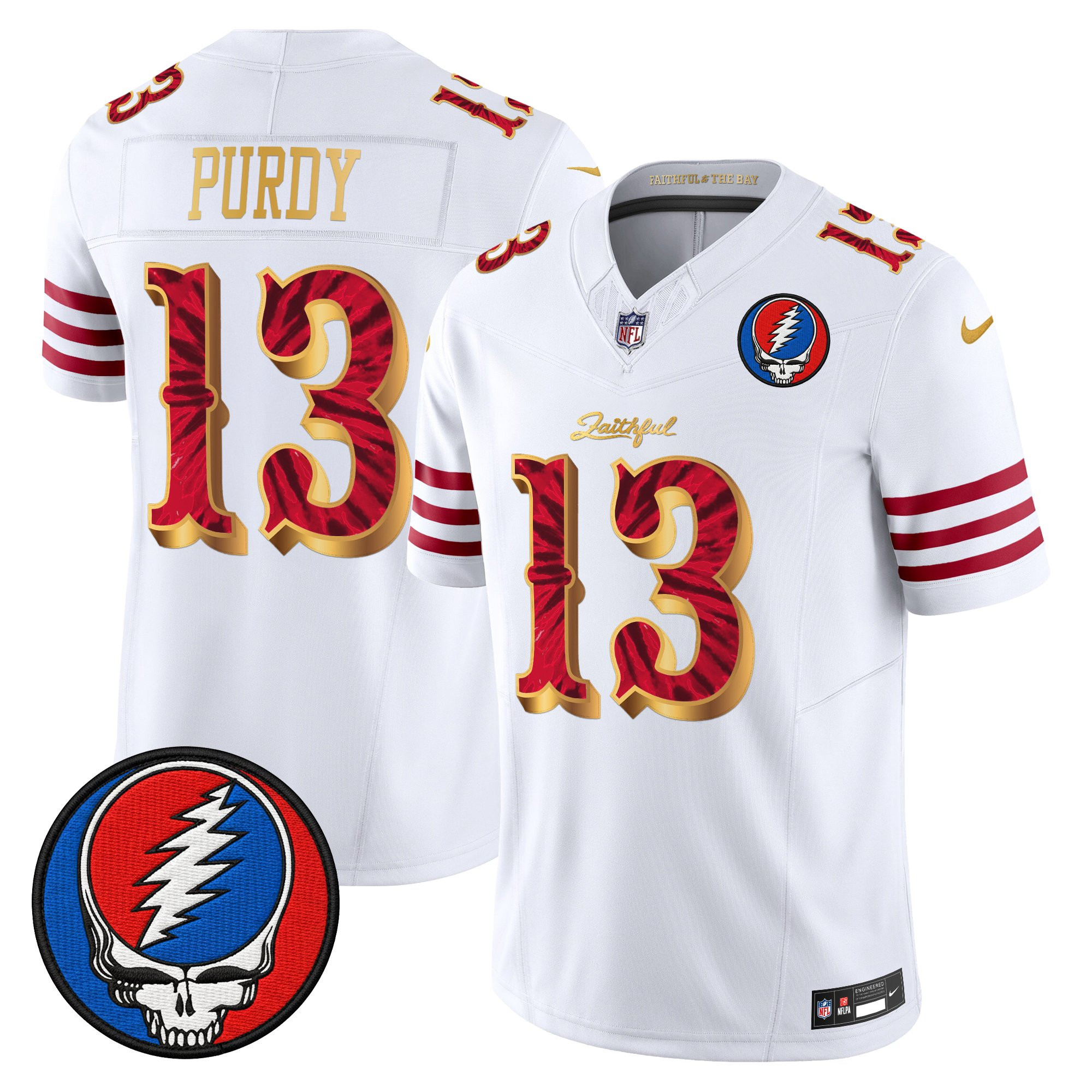 Brock Purdy Men's San Francisco 49ers x Grateful Dead Rivalries Vapor Limited White Gold Jersey - Rivalries Edition - All Stitched
