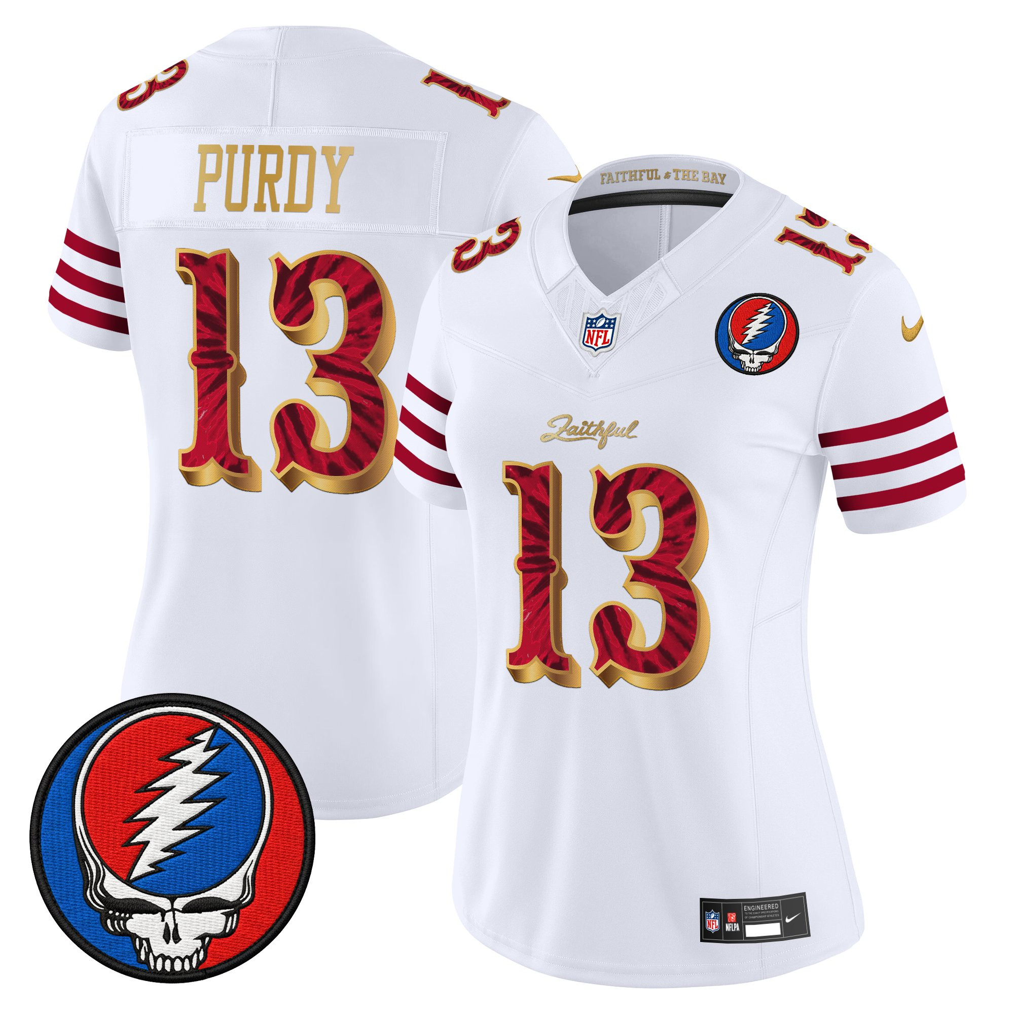 Brock Purdy Women's San Francisco 49ers x Grateful Dead Rivalries Vapor Limited White Gold Jersey - Rivalries Edition - All Stitched