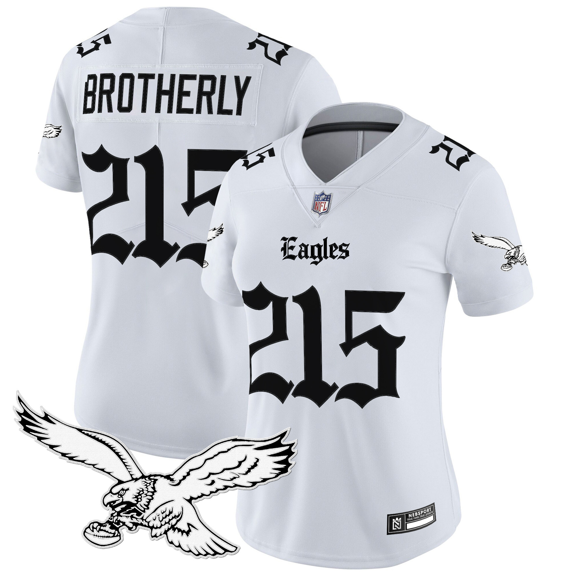 Brotherly 215 Women's Philadelphia Eagles Gothic Philly Edition Vapor Limited White Jersey - All Stitched