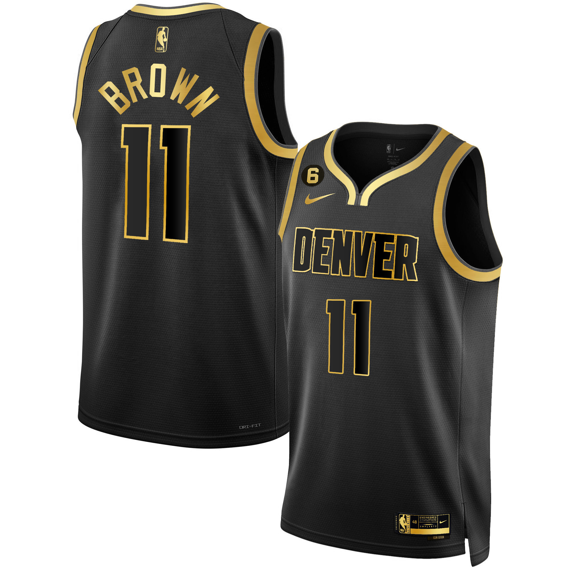 Bruce Brown Men's Denver Nuggets #6 Patch Collection Black Gold Jersey - All Stitched