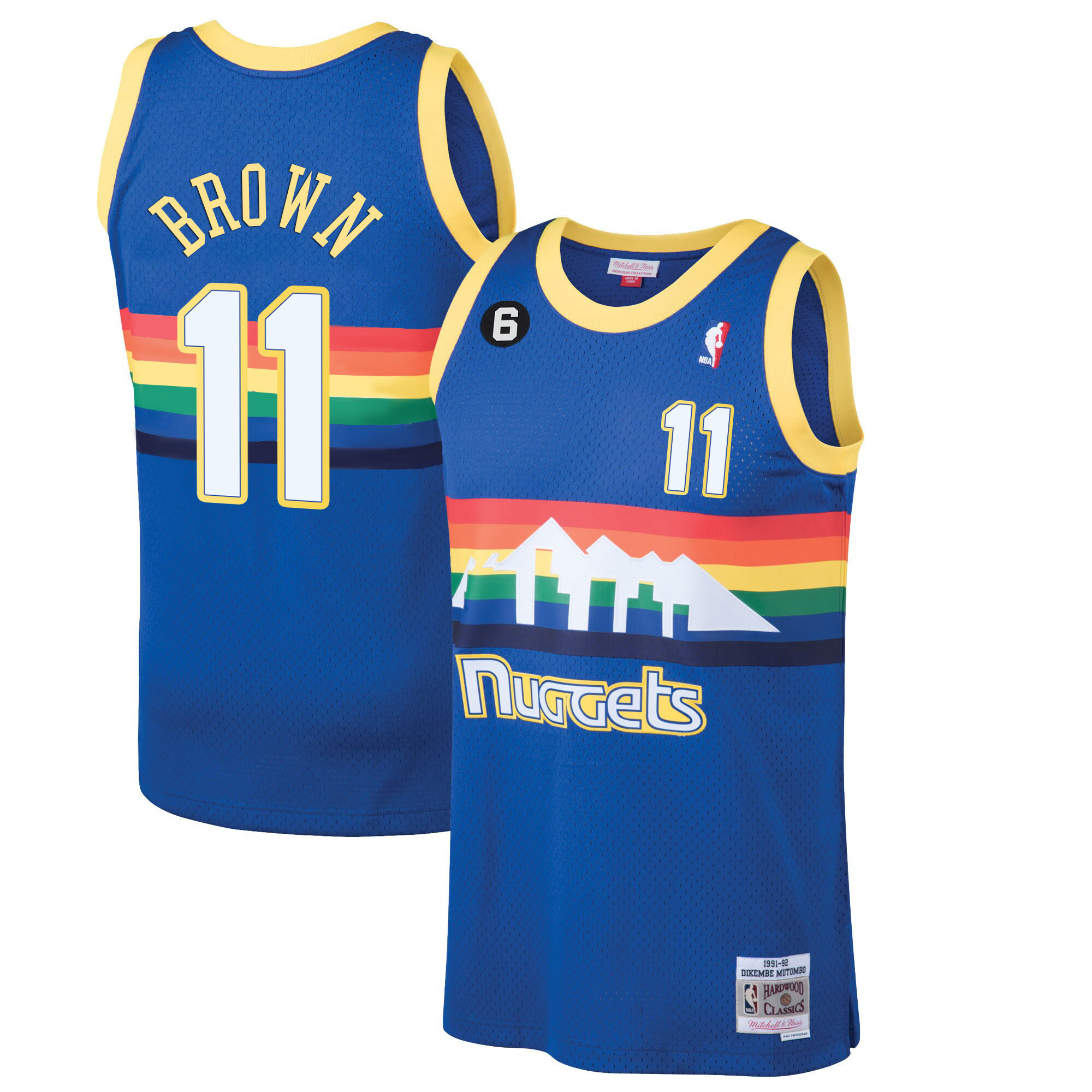 Bruce Brown Men's Denver Nuggets #6 Patch Collection Blue Classic Jersey - All Stitched