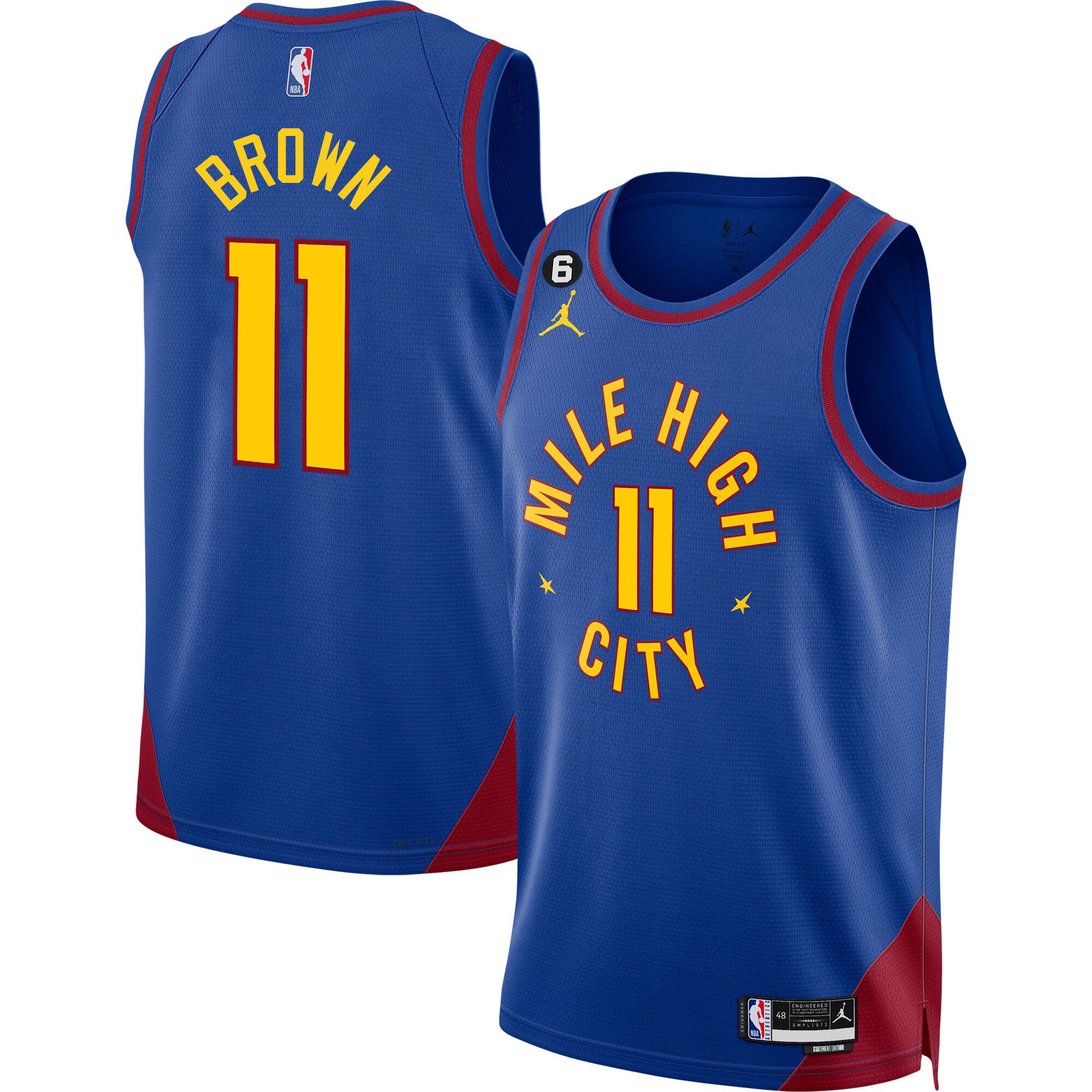 Bruce Brown Men's Denver Nuggets #6 Patch Collection Statement Jersey - All Stitched