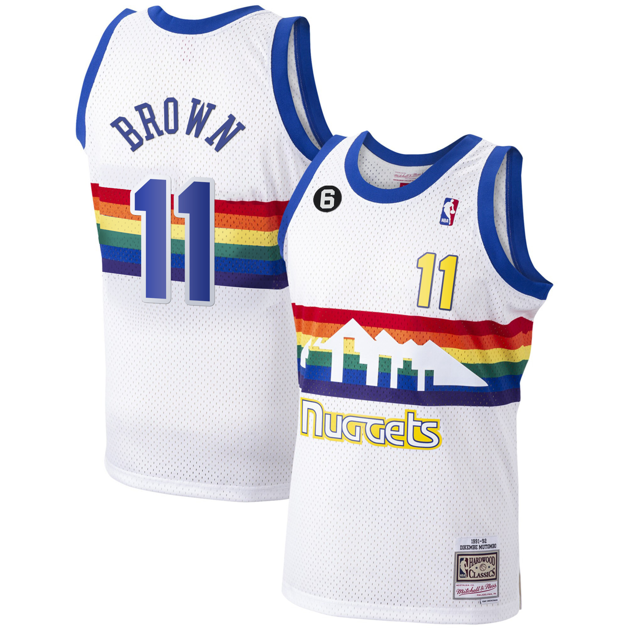 Bruce Brown Men's Denver Nuggets #6 Patch Collection White Classic Jersey - All Stitched