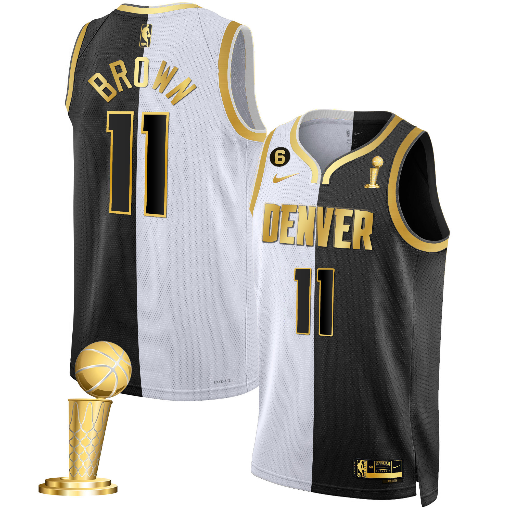 Bruce Brown Men's Denver Nuggets 2023 Champions Black & White Gold Split Jersey - All Stitched